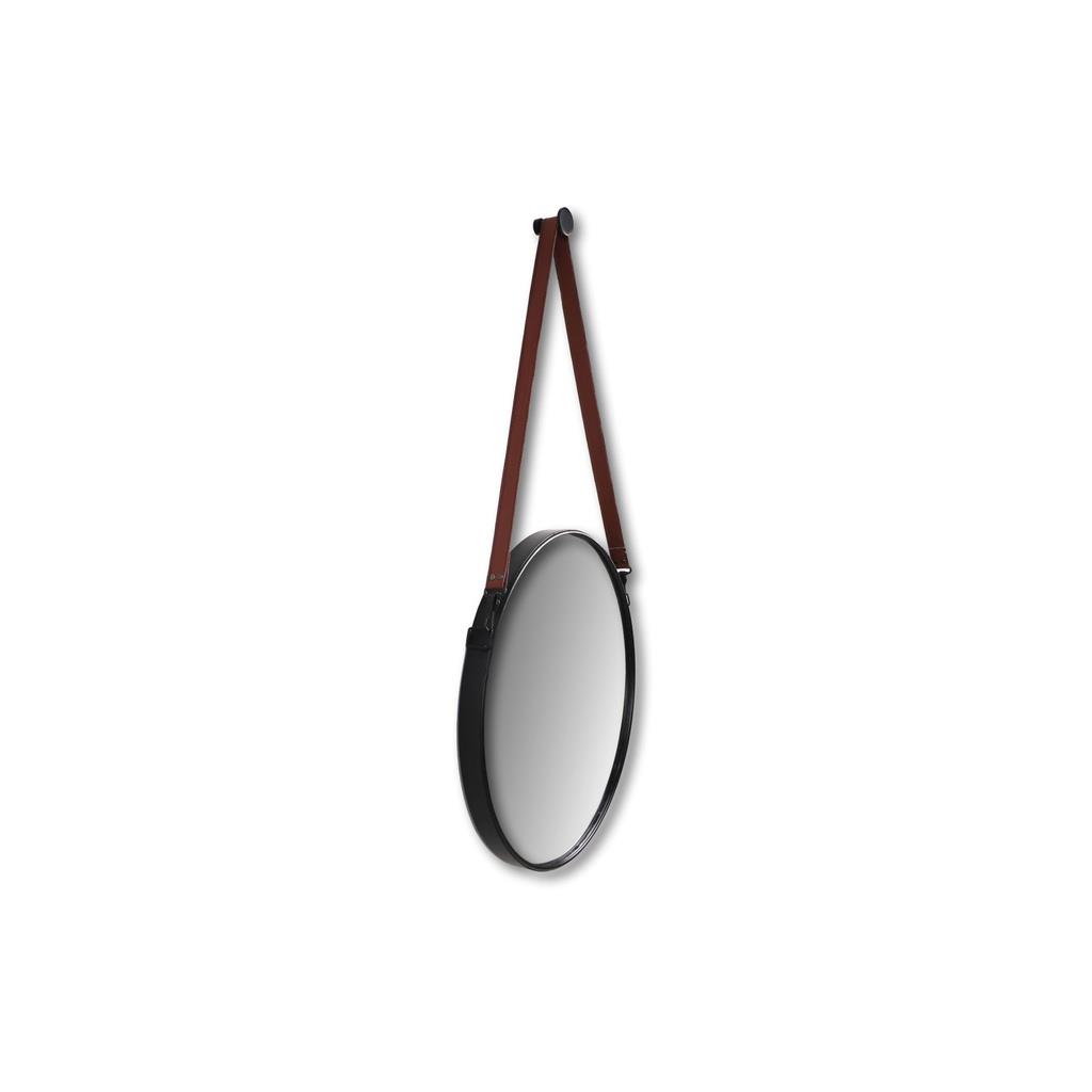 HSM Collection Wandspiegel Zwart Bruin Riem  ø45 cm