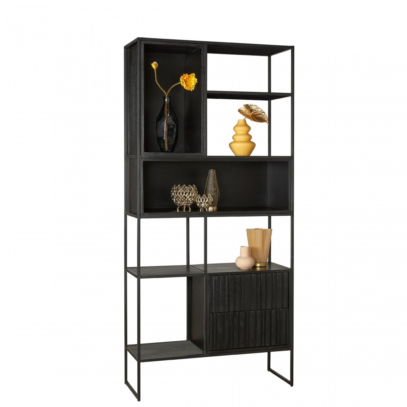 Wandkast Vigo Zwart - Hout - 90x190x34cm (BxHxD)