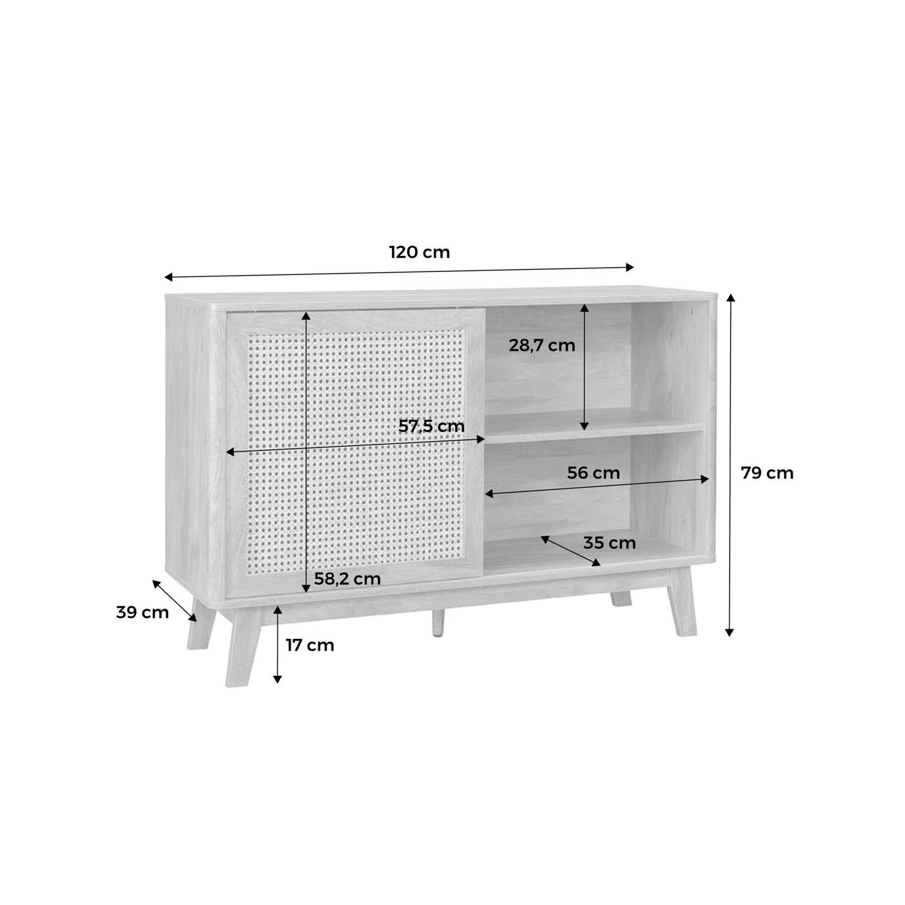 sweeek - Dressoir met 1 schuifdeur en legplanken, hout- en rieteffect,