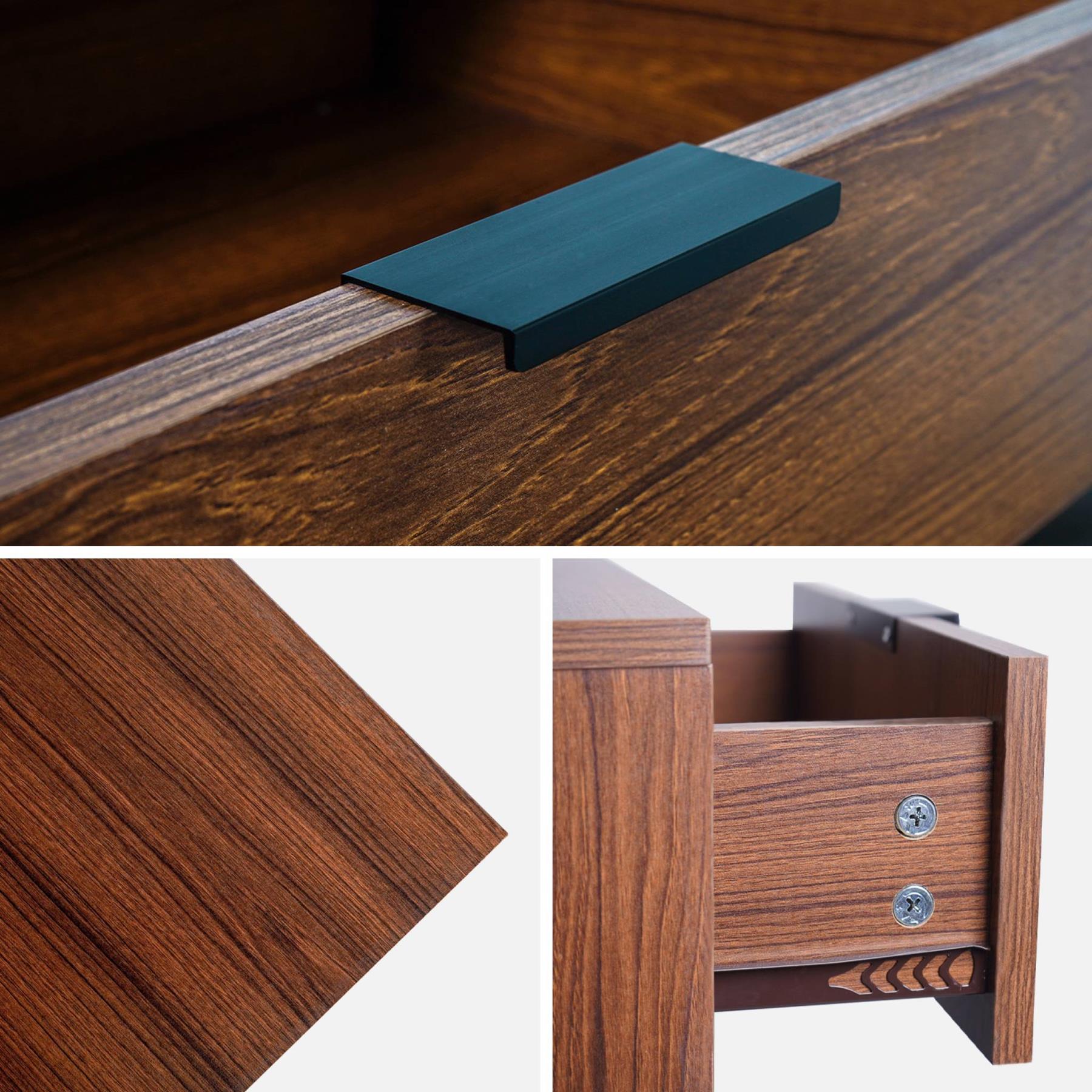 sweeek - Nachtkastje van walnootkleurig hout en zwart metaal, 1 lade