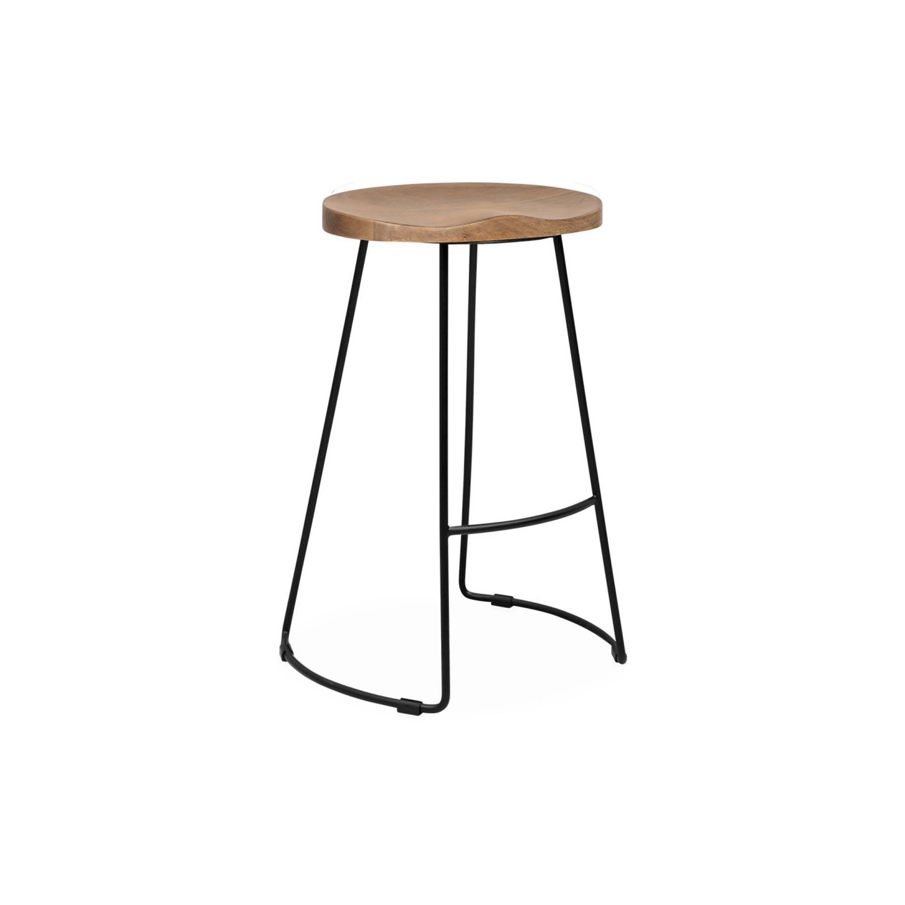 sweeek - Mangohout en stalen barkruk, voetensteun, 65cm (set van 2)