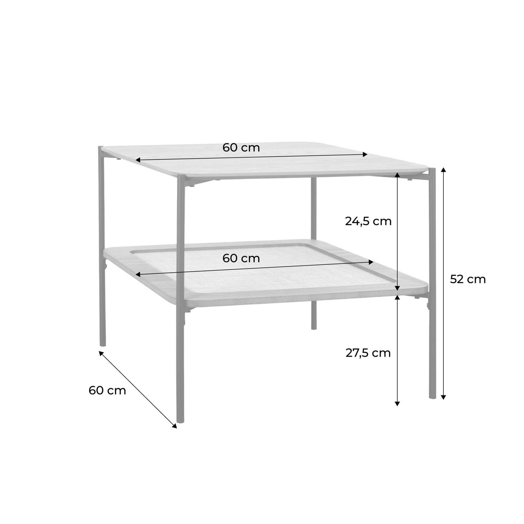 sweeek - Vierkante salontafel met houtlook en vlechtwerk, dubbele