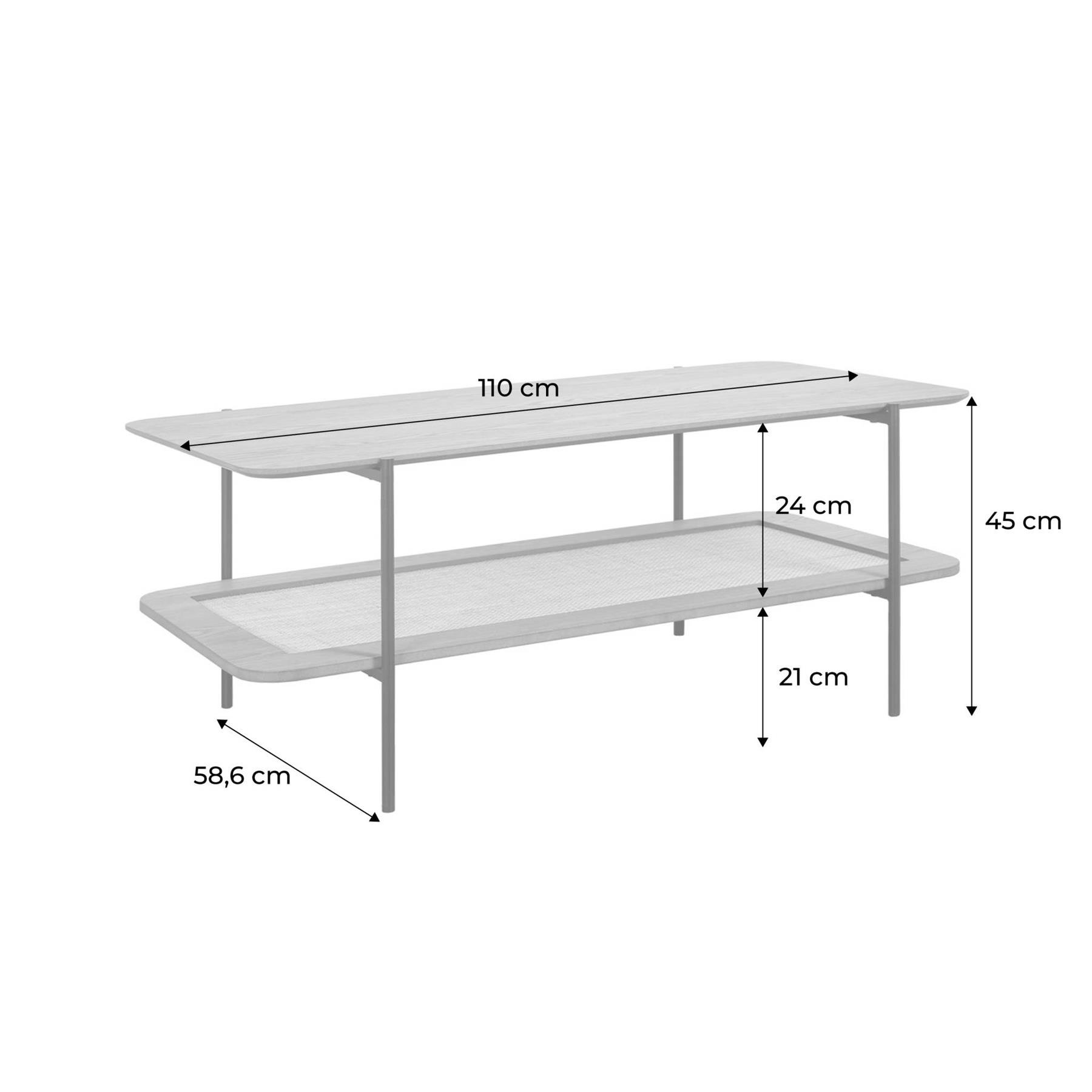 sweeek - Salontafel met dubbele bladen in houtlook en vlechtwerk van