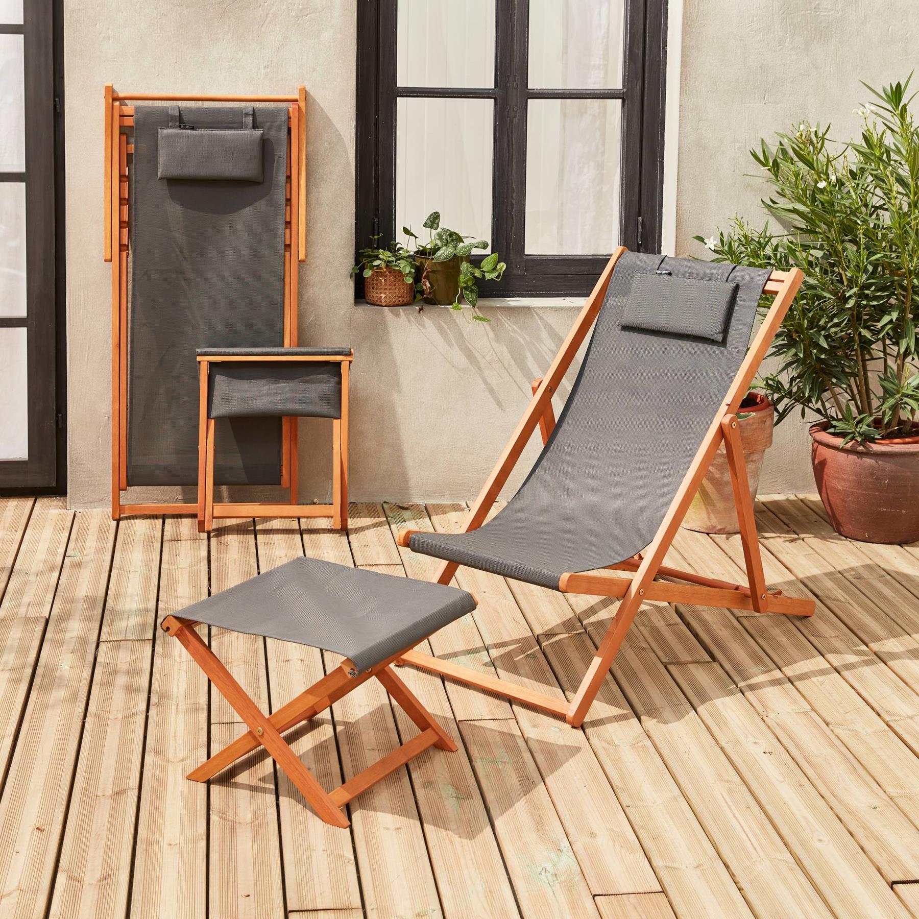 sweeek - 2x houten strandstoelen met voetenbank