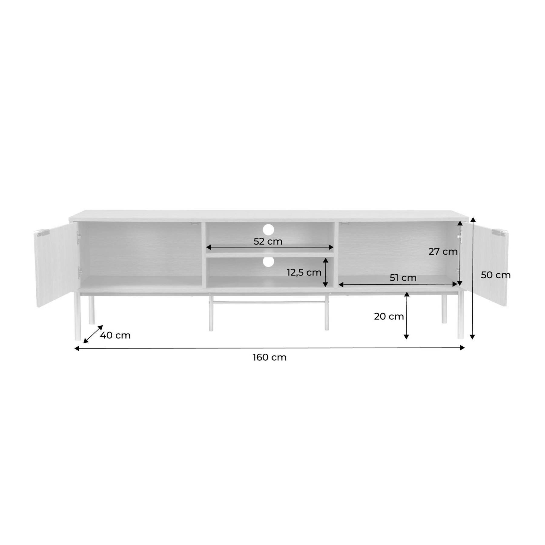 sweeek - TV-meubel van gegroefd hout en metaal, 2 deuren, 160cm
