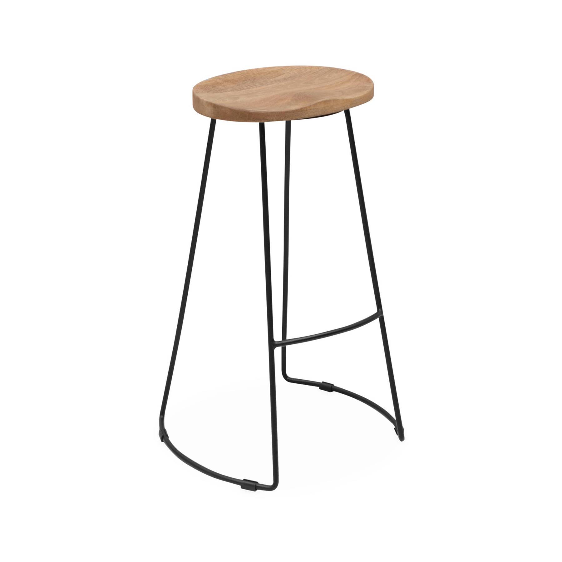 sweeek - Mangohout en stalen barkruk, voetsteun, 75cm (set van 2)