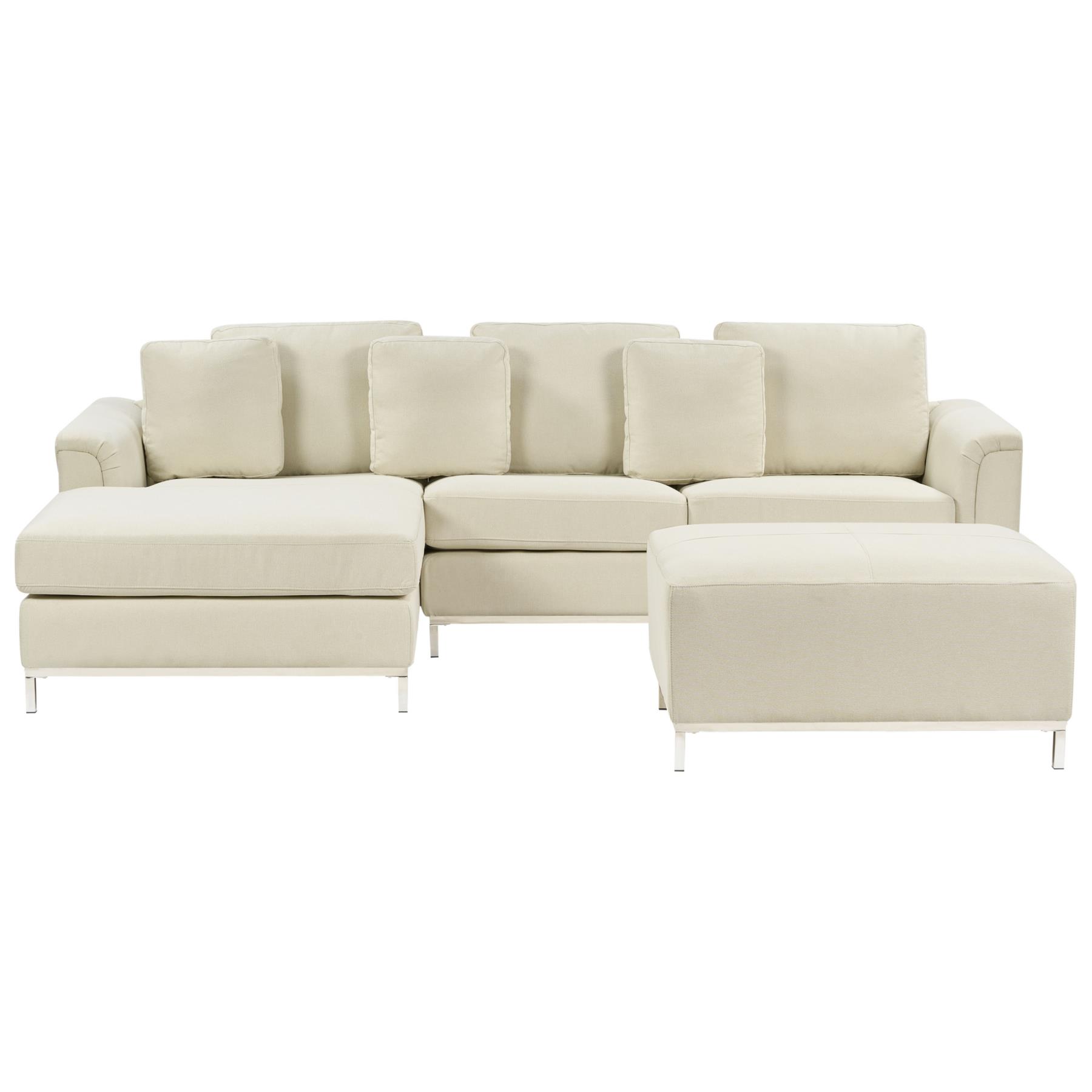 Beliani-OSLO-Hoekbank met ottomaan-Beige-Rechts-270 cm-Polyester