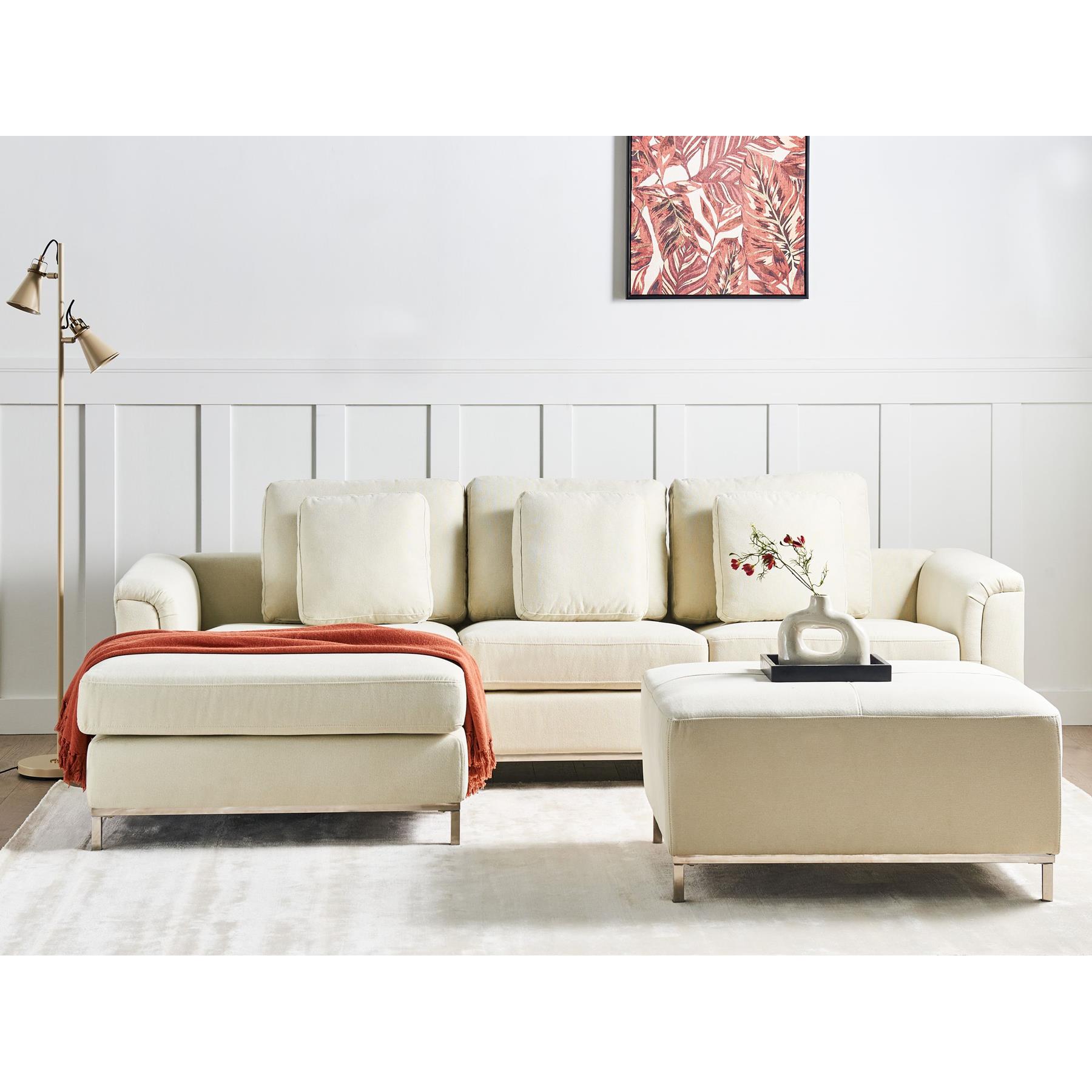 Beliani-OSLO-Hoekbank met ottomaan-Beige-Rechts-270 cm-Polyester