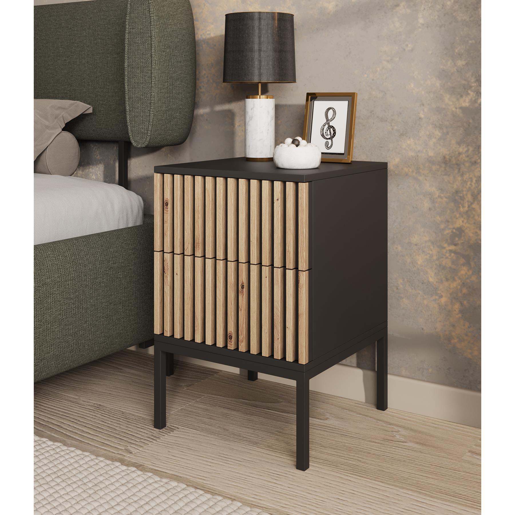 Meubella Nachtkastje Marbella - Zwart - 40 cm