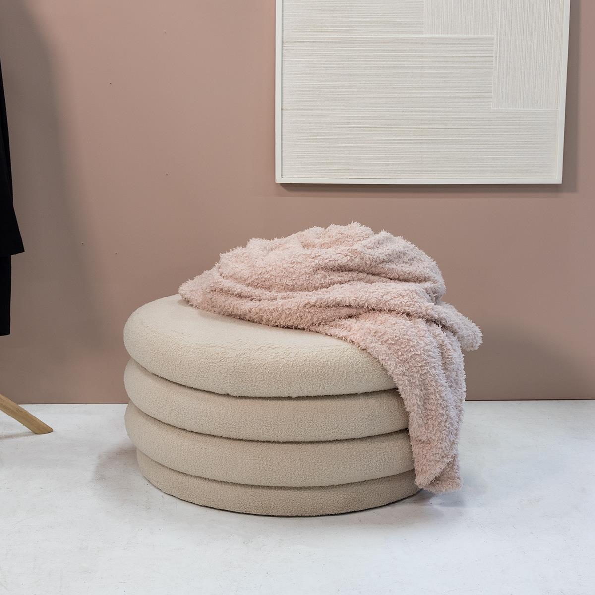 Giga Meubel - Poef Beige Met Opbergruimte - Japandi Stijl