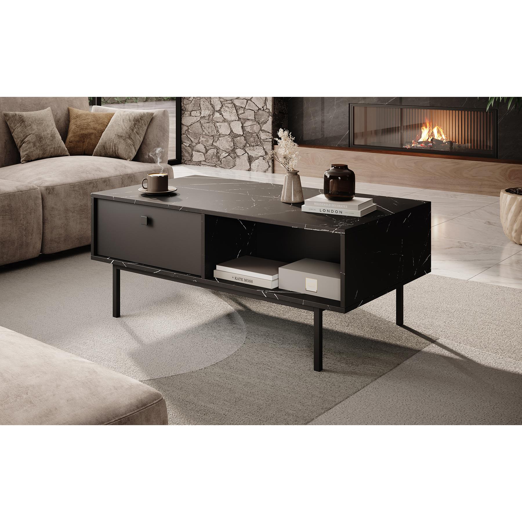 Meubella Salontafel Frazer - Zwart marmerlook - 110 cm