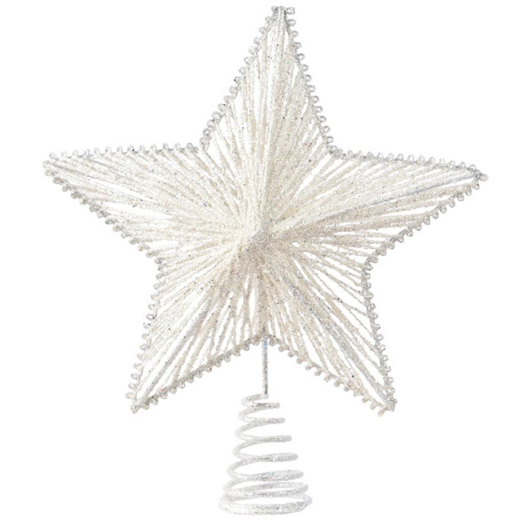 Decoris Kerst piek - ster vorm - wit - glitters - 25 cm - ijzer