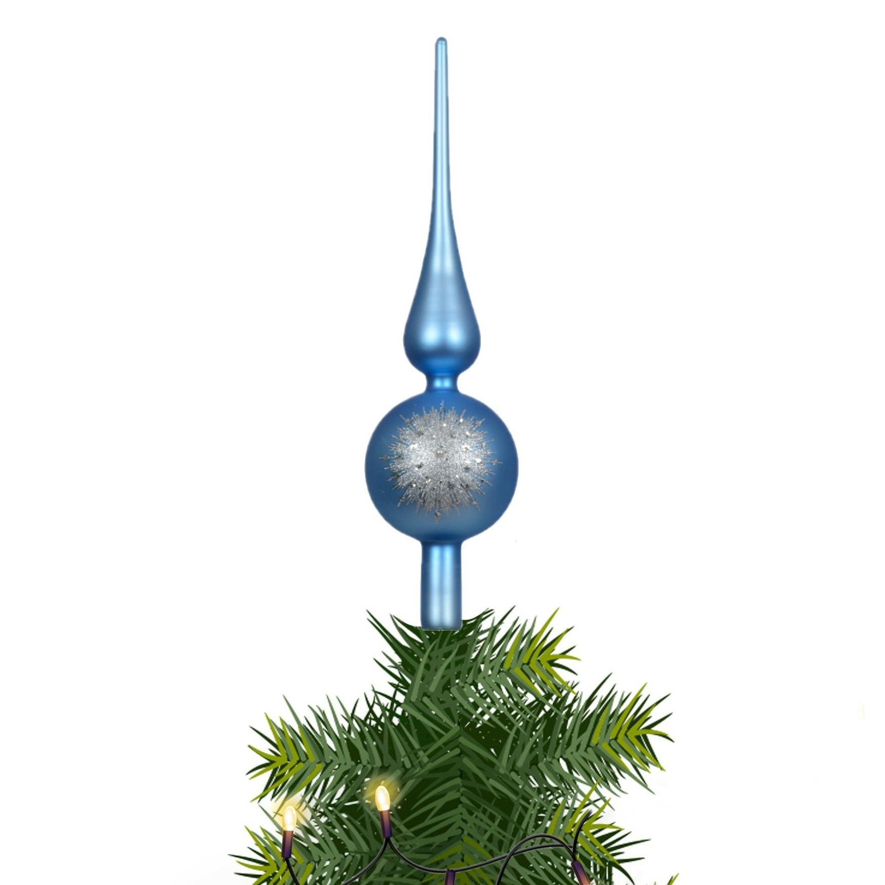 Decoris kerstboom piek luxe - blauw - mat - glas - 31cm