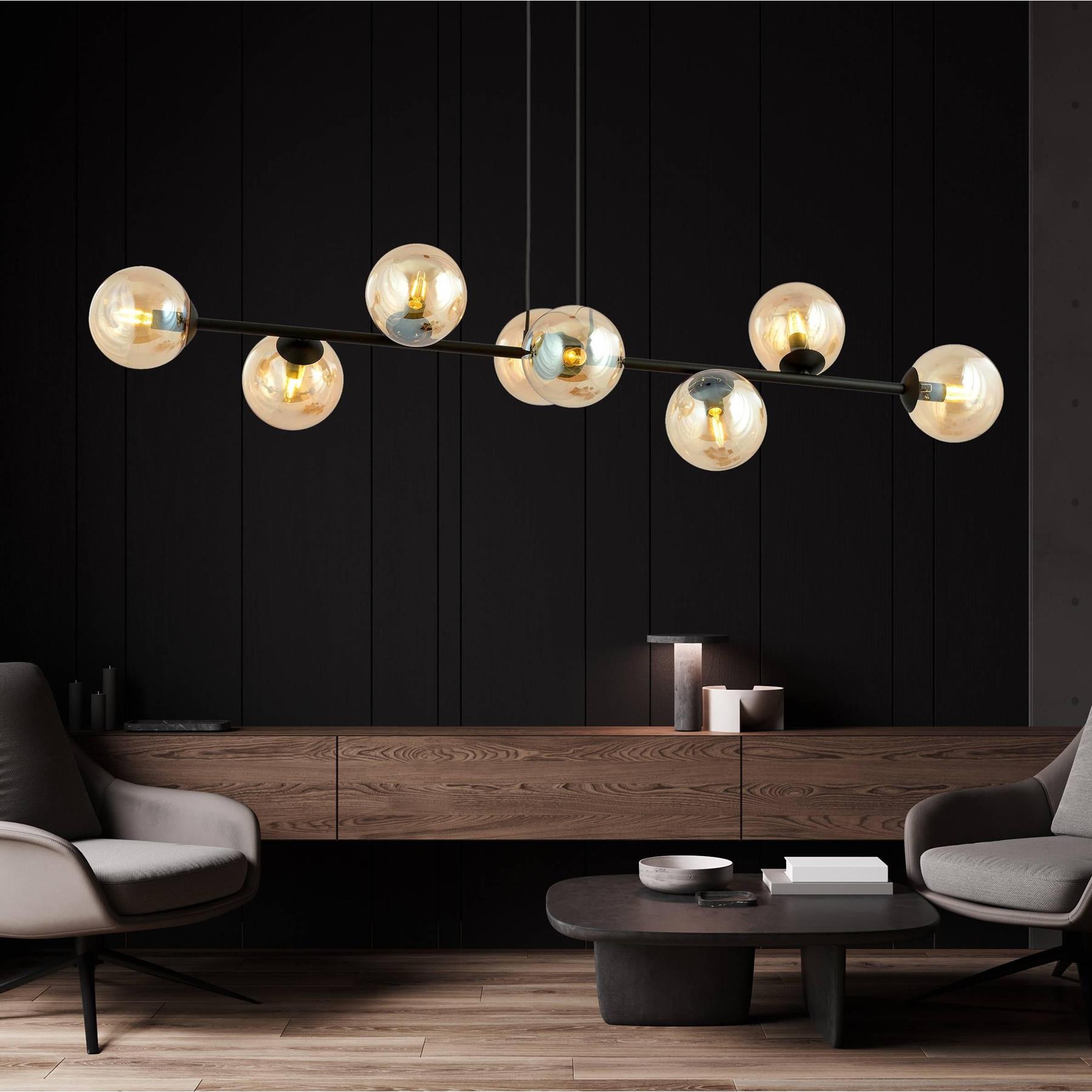 NADUVI Collection Zwarte hanglamp eettafel Valentino 8-lichts