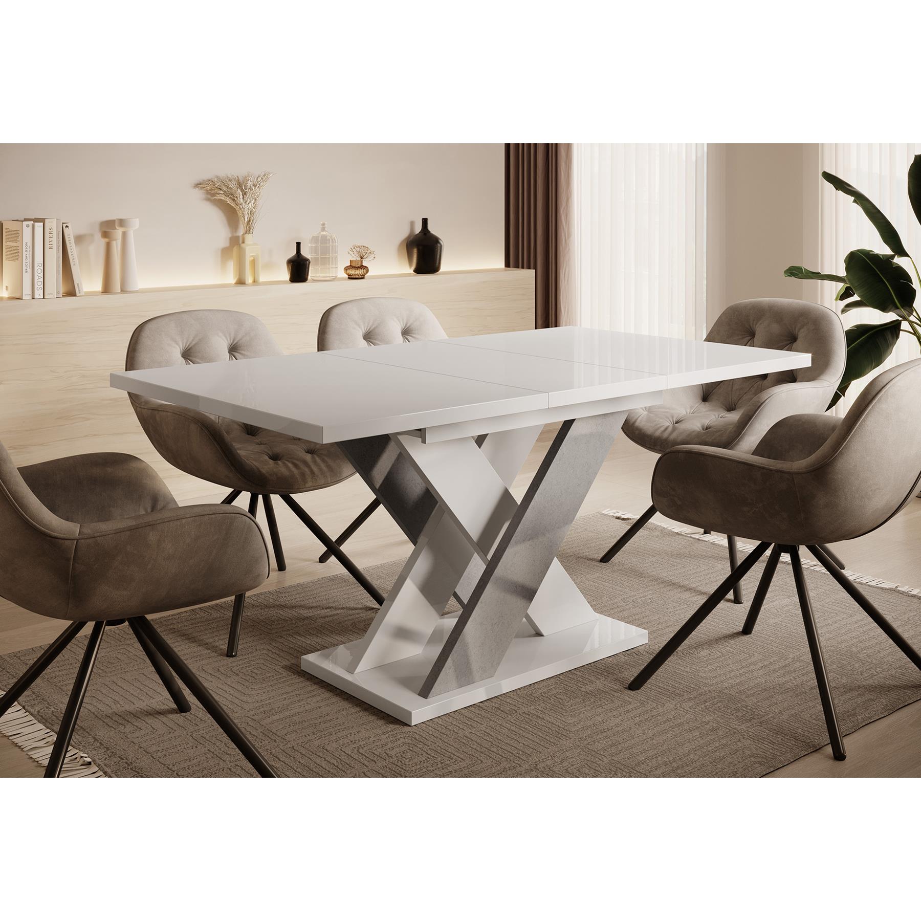 Meubella Eetkamertafel Xandra - Wit hoogglans - 160 cm - Uitschuifbaar