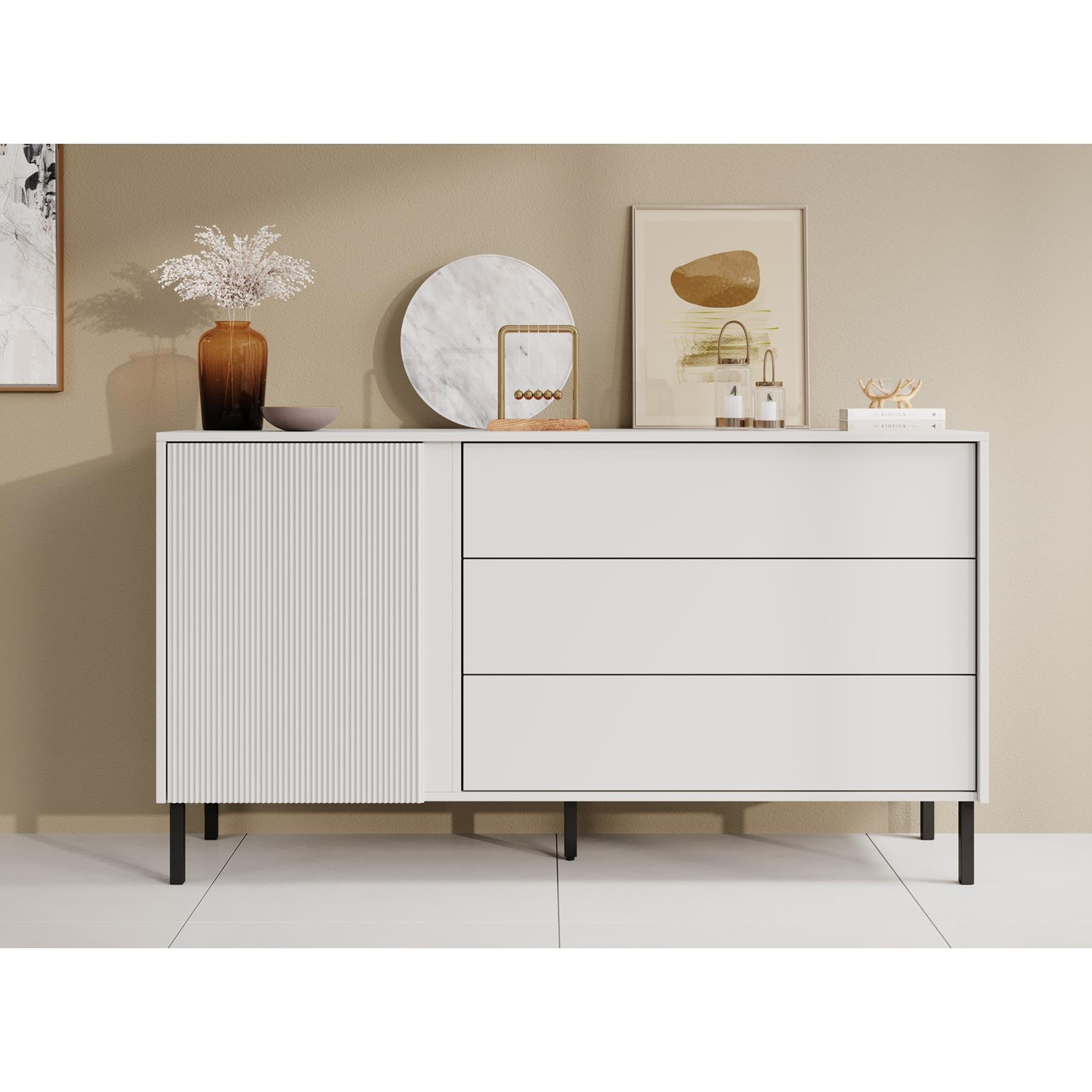 Meubella Dressoir Margareth - Wit - 145 cm - 3 lades