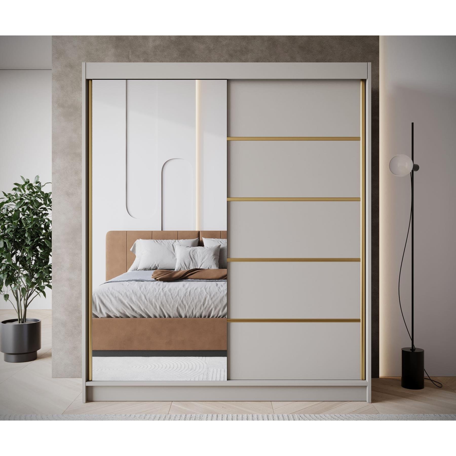 Meubella Kledingkast Eagle - Beige - 180 cm - Met spiegel