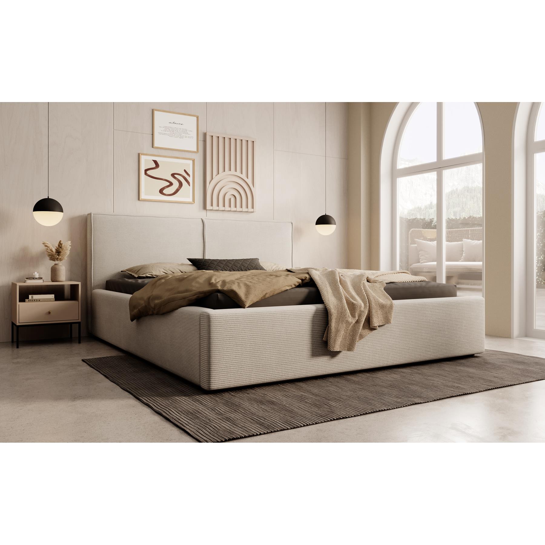 Meubella Tweepersoonsbed Infinity - Beige ribstof - 160x200 cm
