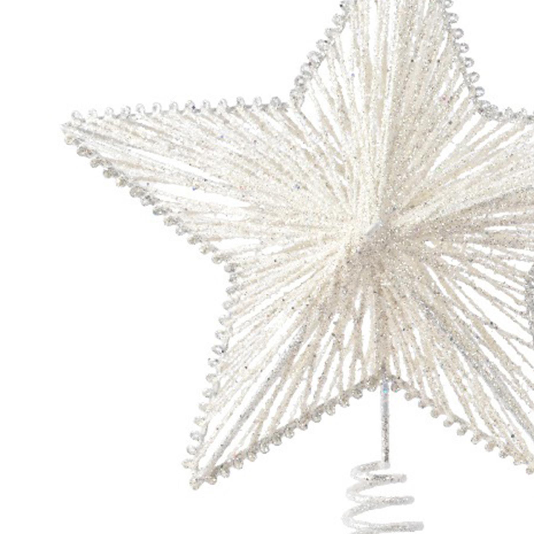 Decoris Kerst piek - ster vorm - wit - glitters - 25 cm - ijzer