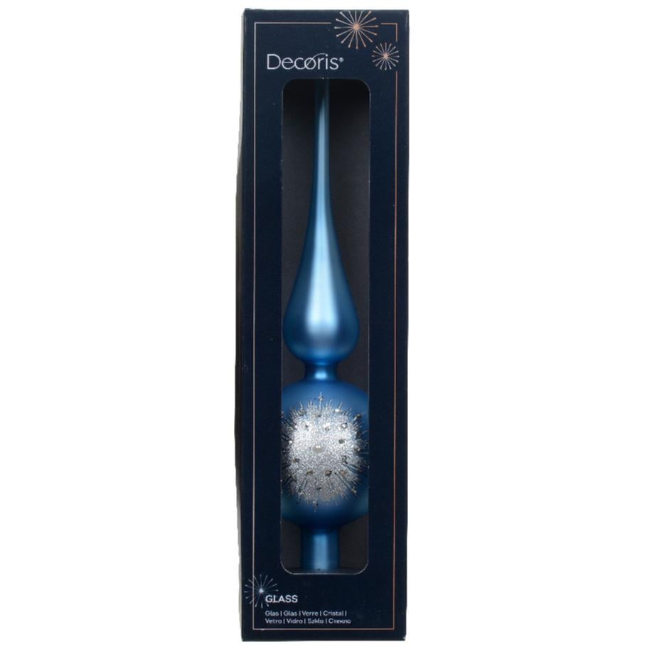 Decoris kerstboom piek luxe - blauw - mat - glas - 31cm