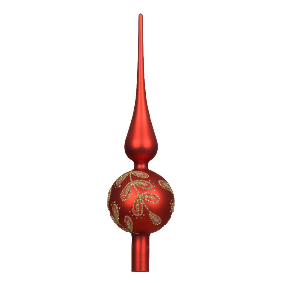 Decoris kerstboom piek luxe - rood|goud - glas - 31cm