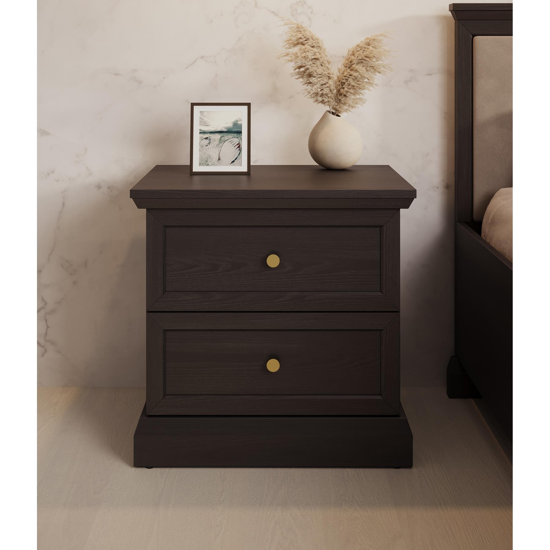 Meubella Nachtkastje Leroy - Zwart eiken - 52 cm