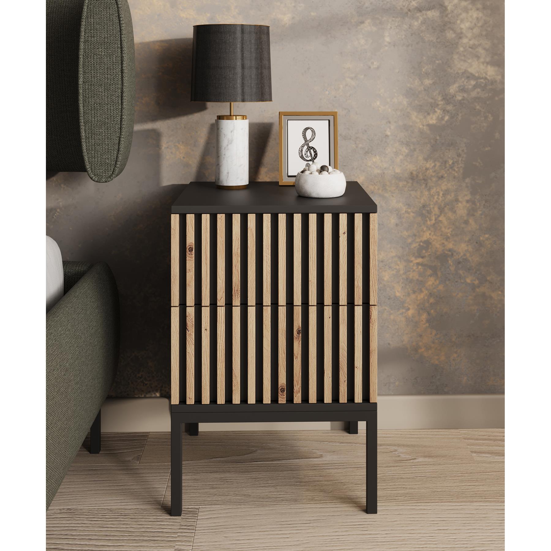 Meubella Nachtkastje Marbella - Zwart - 40 cm