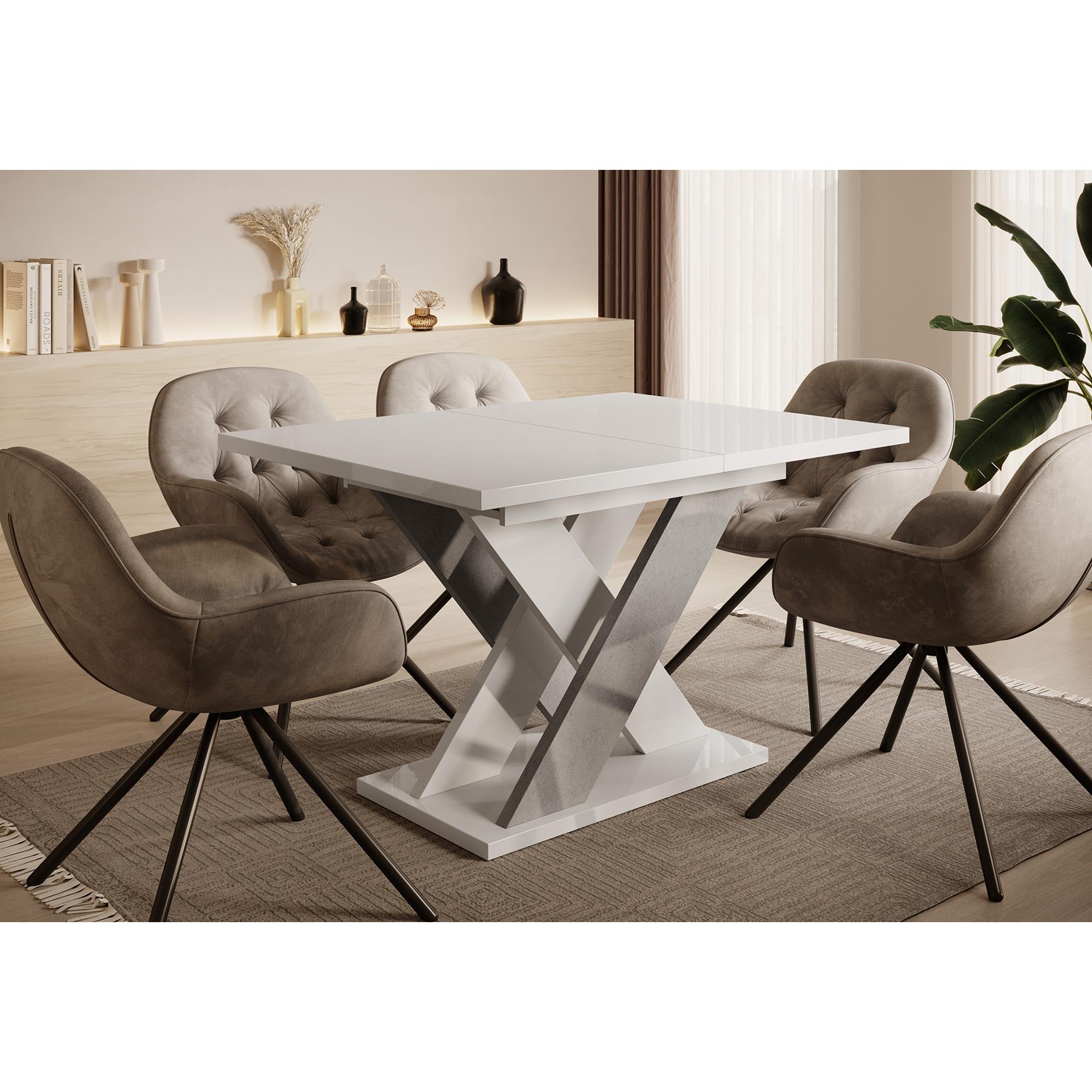 Meubella Eetkamertafel Xandra - Wit hoogglans - 160 cm - Uitschuifbaar
