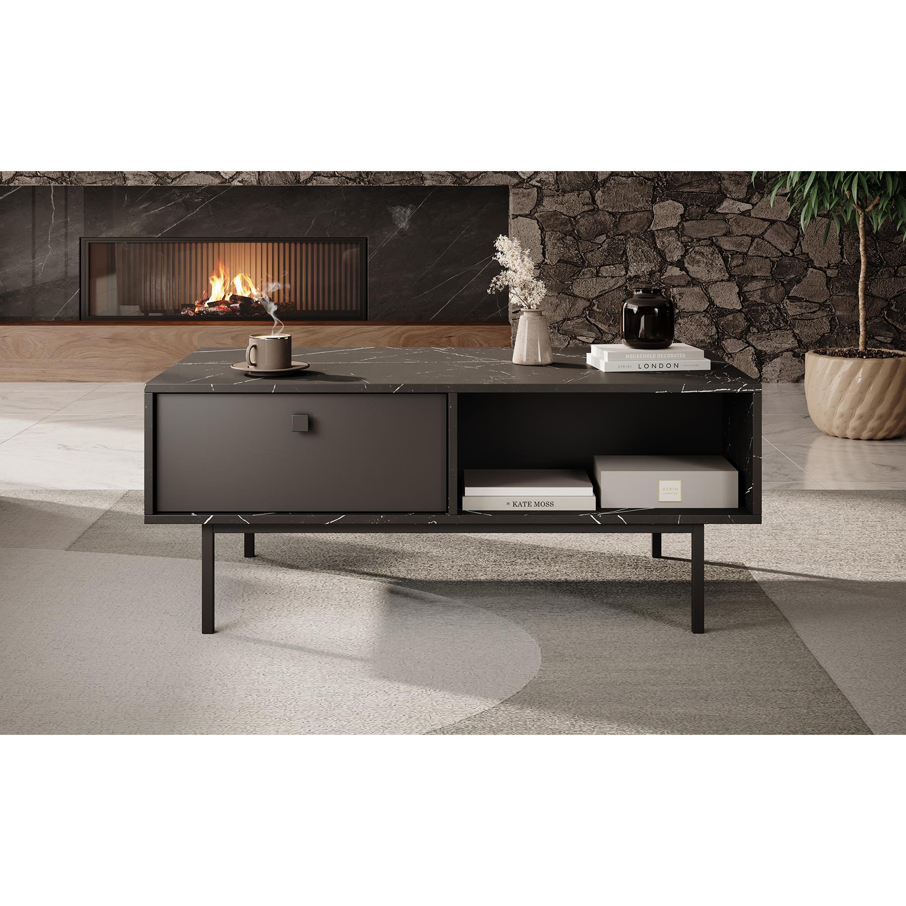 Meubella Salontafel Frazer - Zwart marmerlook - 110 cm