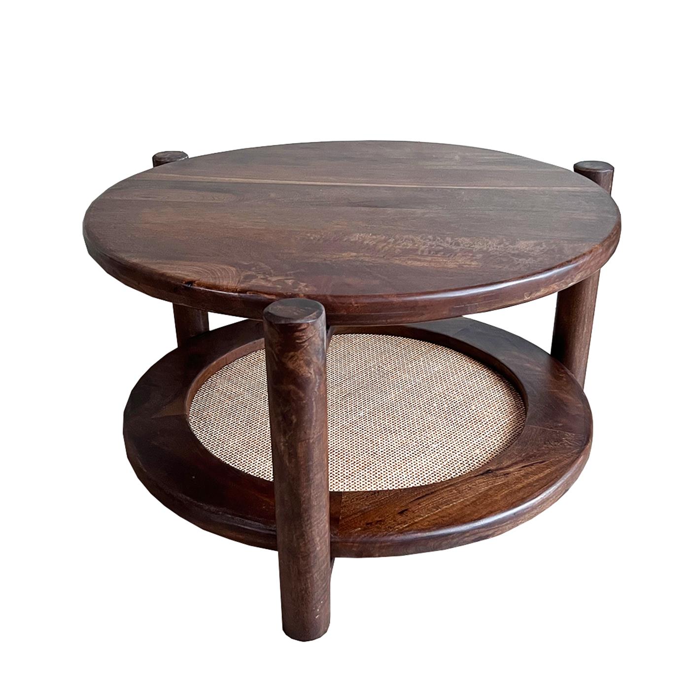 Old Inn - Mango salontafel walnoot met rotan rond 75 cm