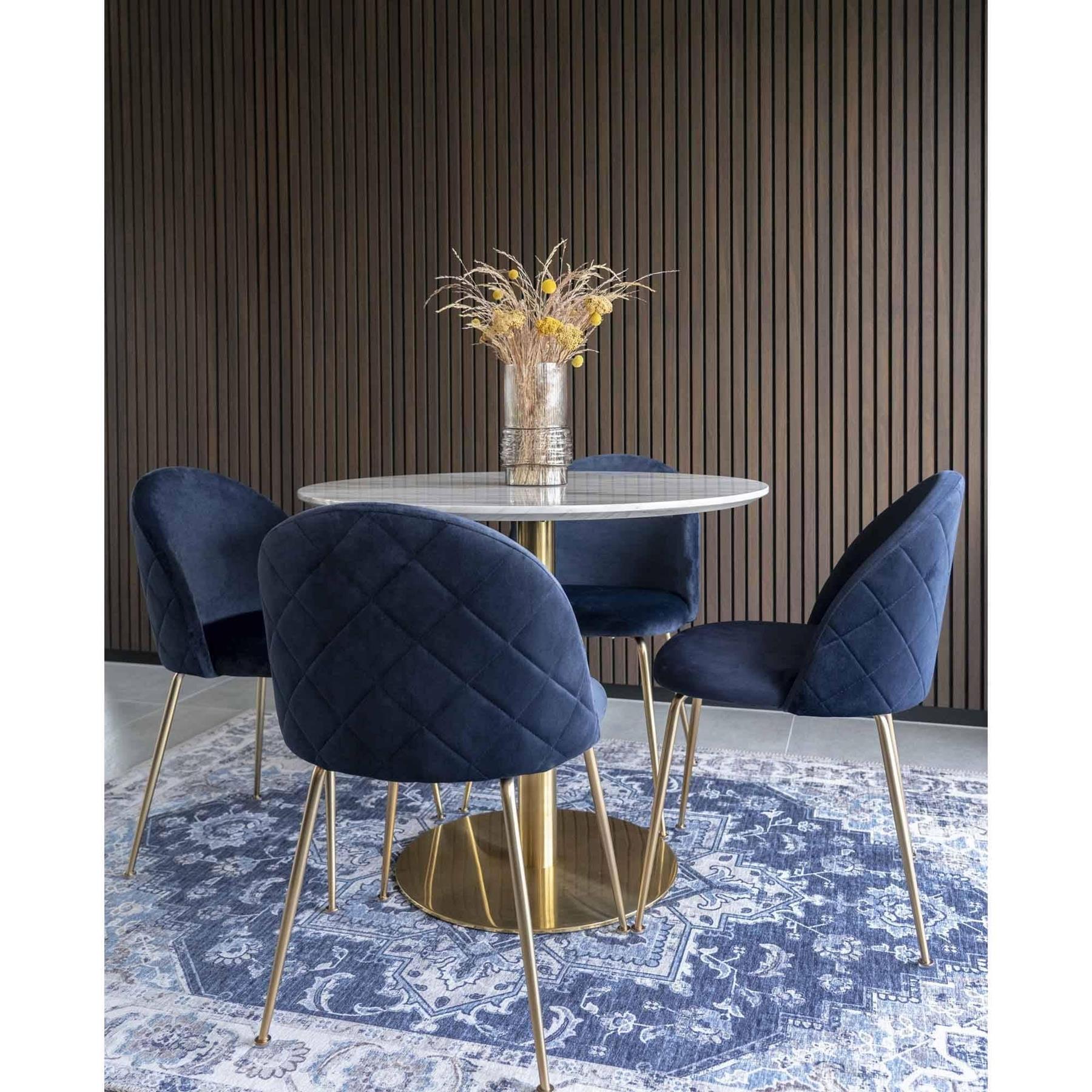 House Nordic Bolzano Marmer Eettafel Wit | Goud Ø90 cm