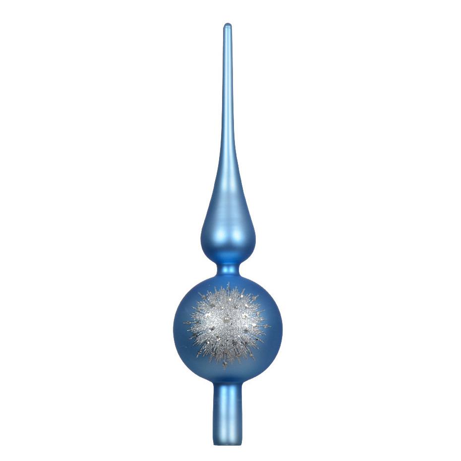 Decoris kerstboom piek luxe - blauw - mat - glas - 31cm