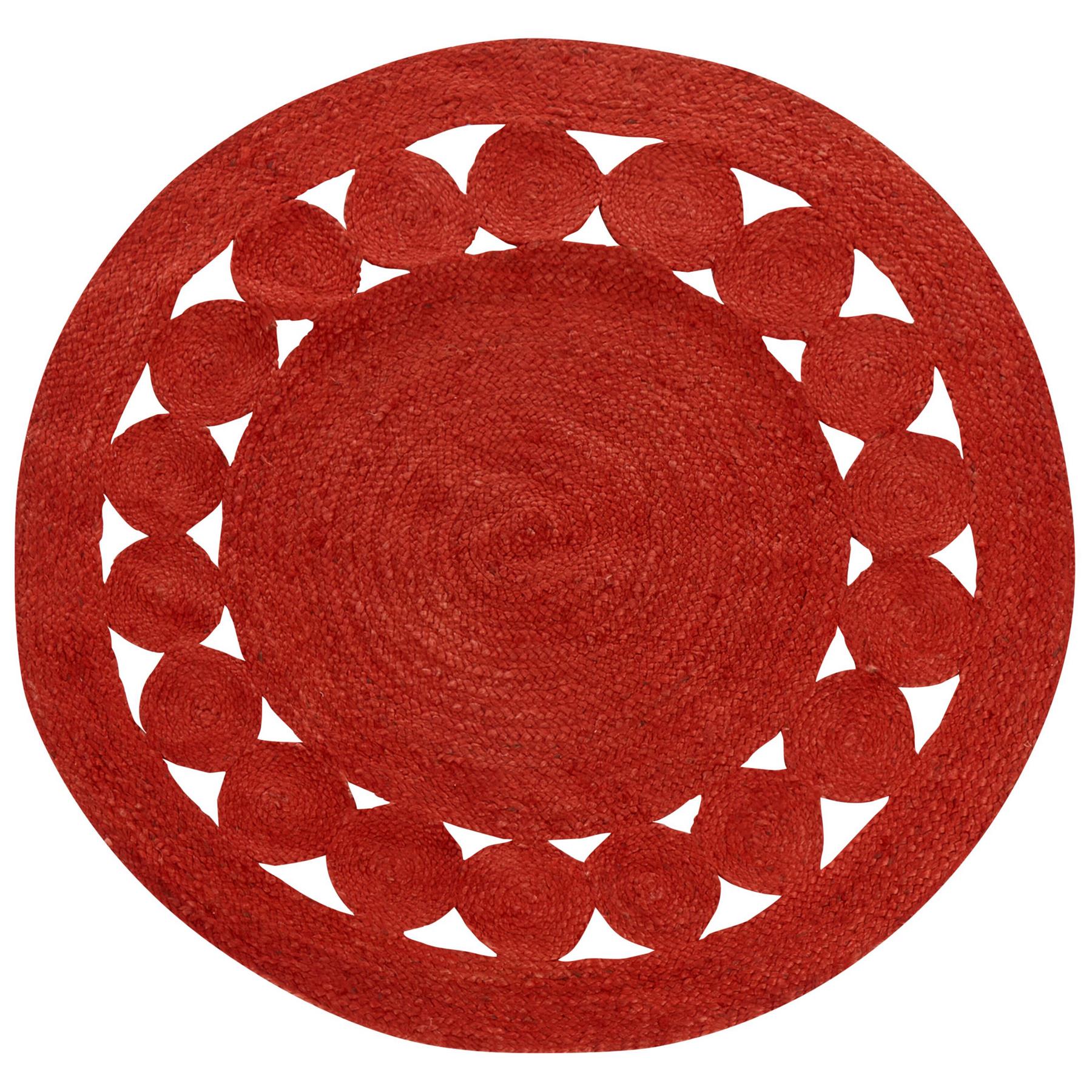 Beliani - KOYUNLU - Laagpolig vloerkleed - Rood - ø 120 cm - Jute