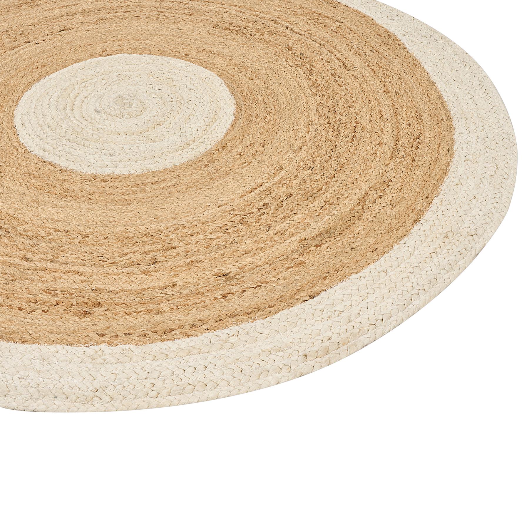 Beliani - YAYALAR - Laagpolig vloerkleed - Beige|Wit - ø 140 cm - Jute