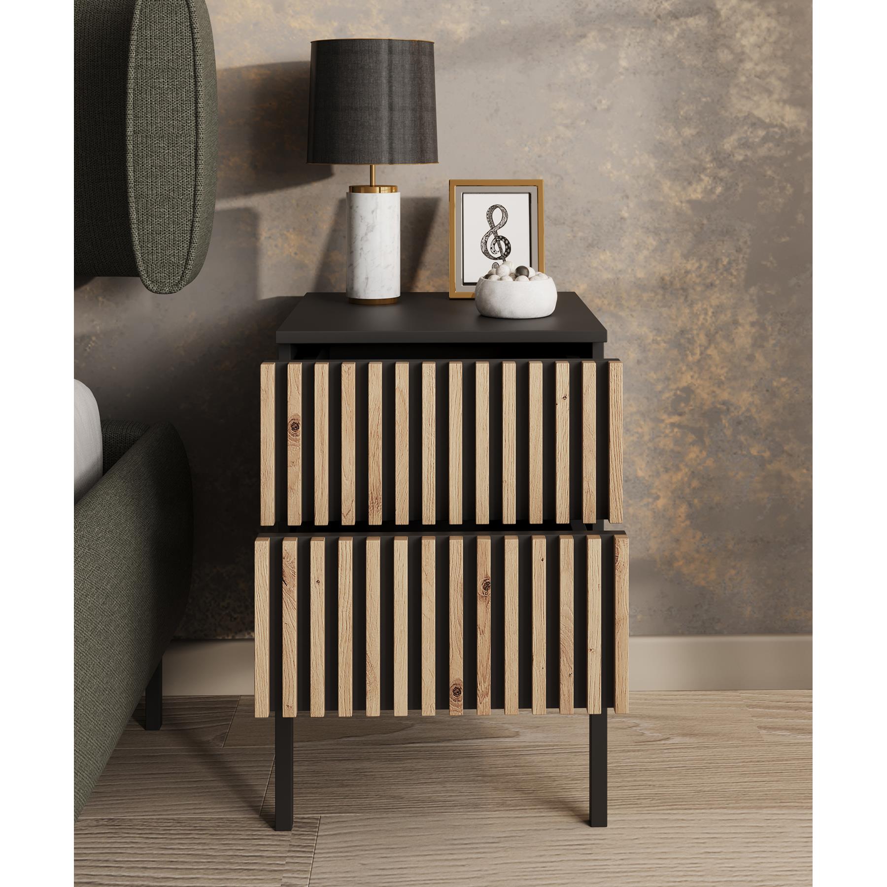 Meubella Nachtkastje Marbella - Zwart - 40 cm