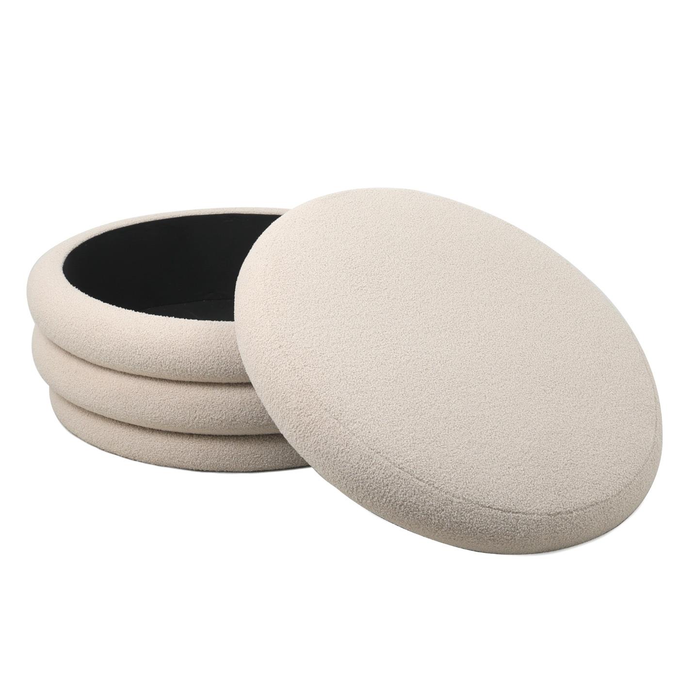 Giga Meubel - Poef Beige Met Opbergruimte - Japandi Stijl