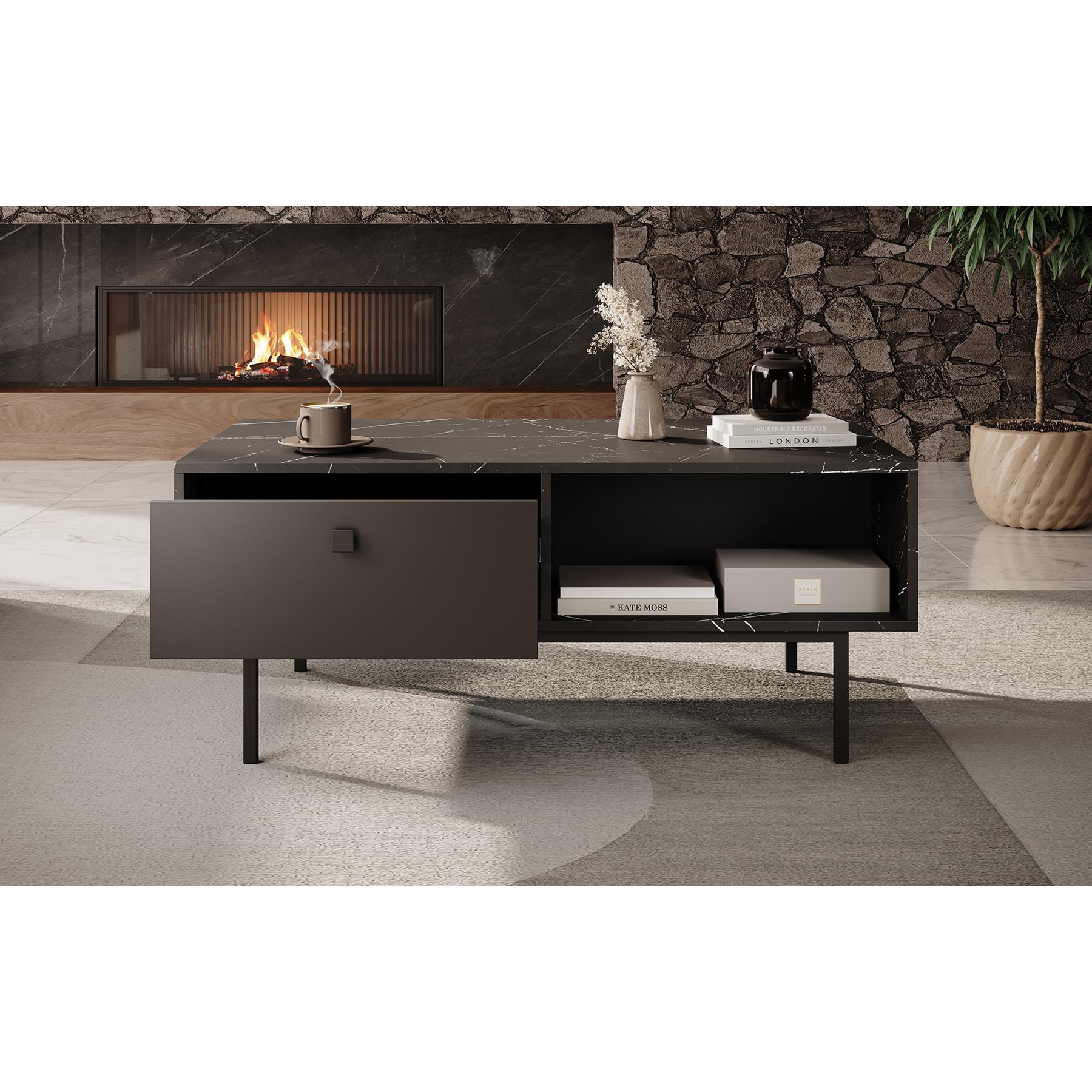 Meubella Salontafel Frazer - Zwart marmerlook - 110 cm