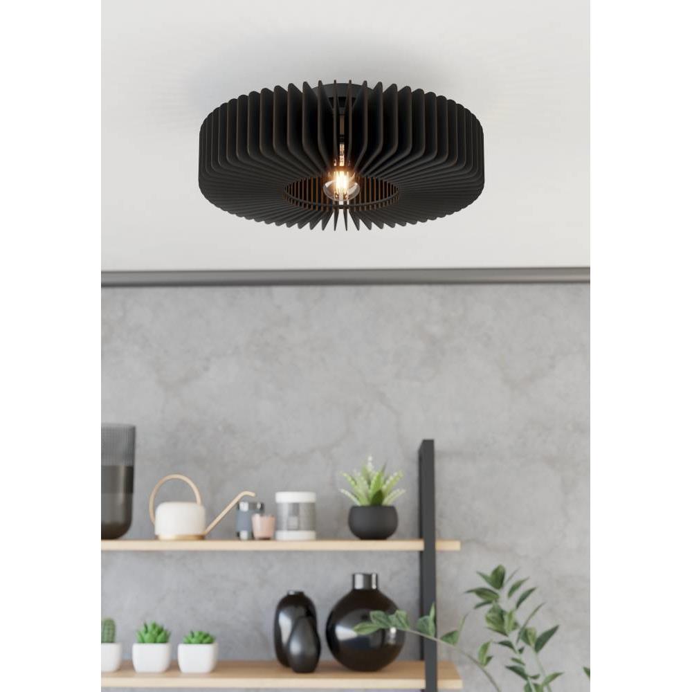 EGLO Palombaia Plafondlamp - E27 - Ø 50 cm - Zwart - Hout|Staal