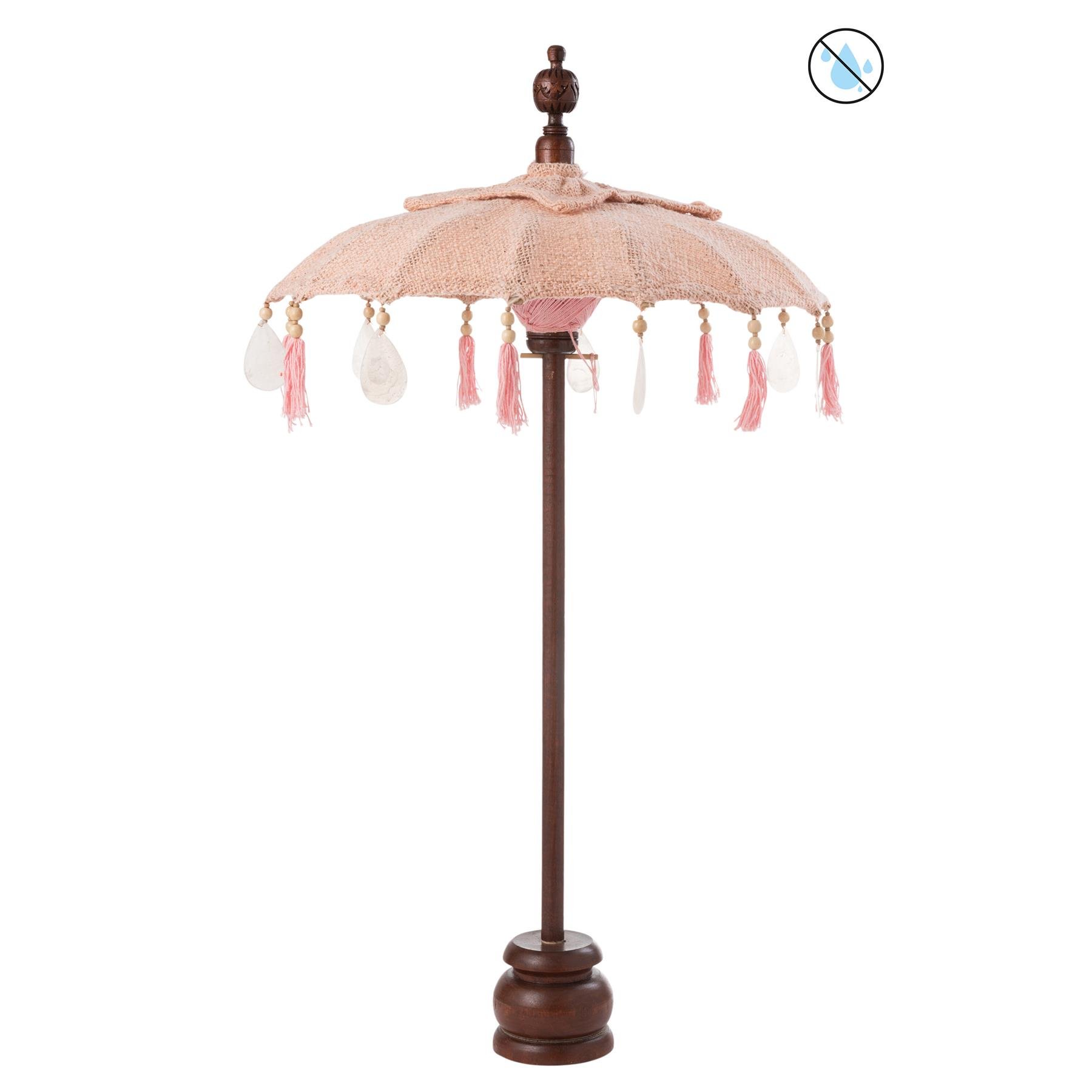 J-Line Parasol+Voet Kwastjes|Schelpen Peche Hout Donker Bruin Small