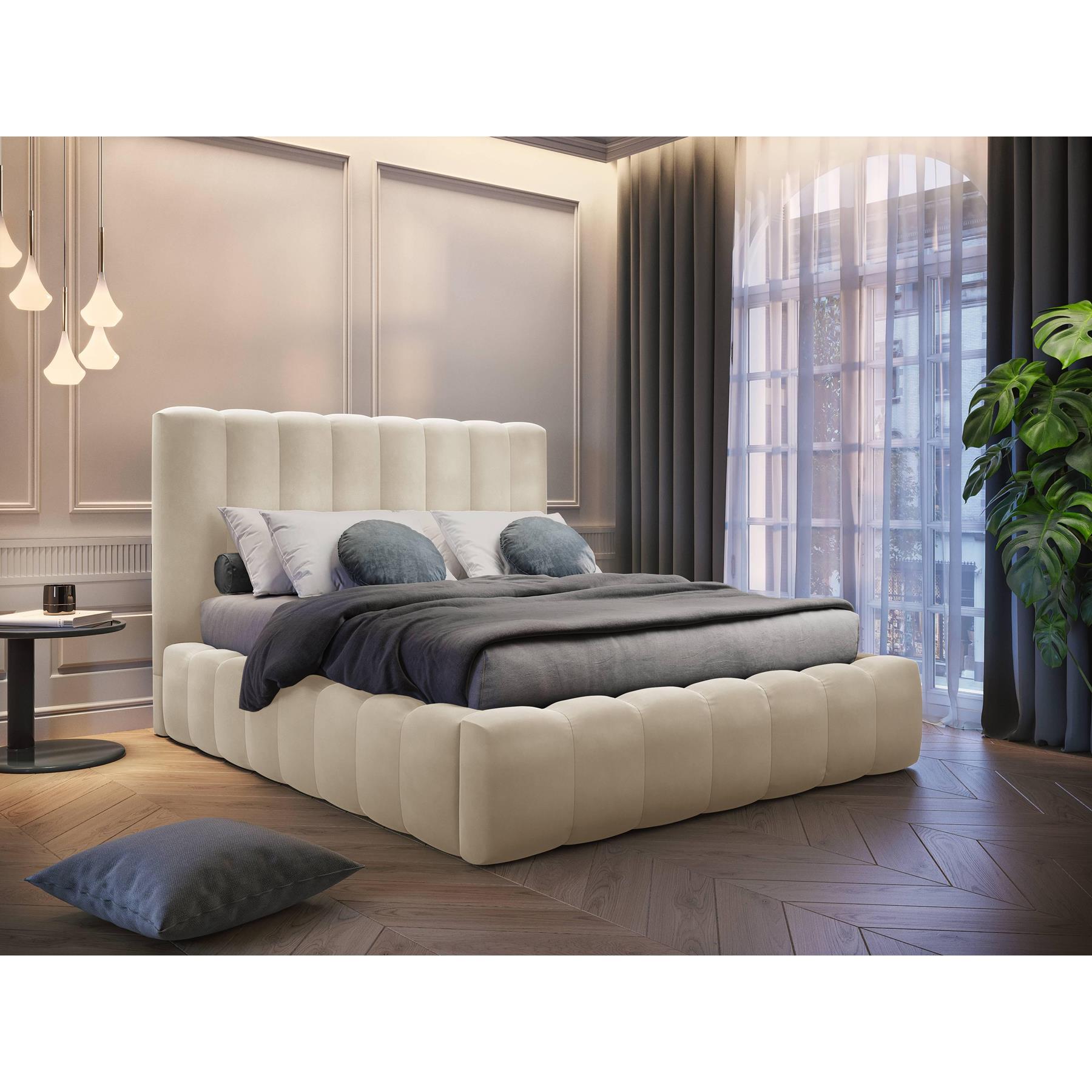 Milo Casa Bedframe Gina met Opbergruimte - 160 x 200 cm - Fluweel - Crème