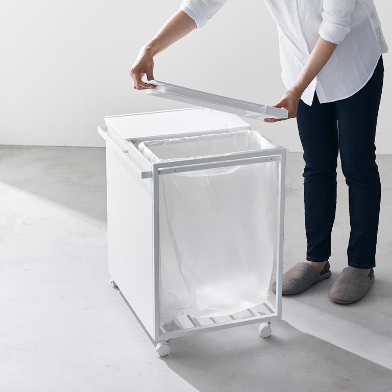 Yamazaki Afvalscheidingsprullenbak met wielen - 2 comp - Tower - Wit
