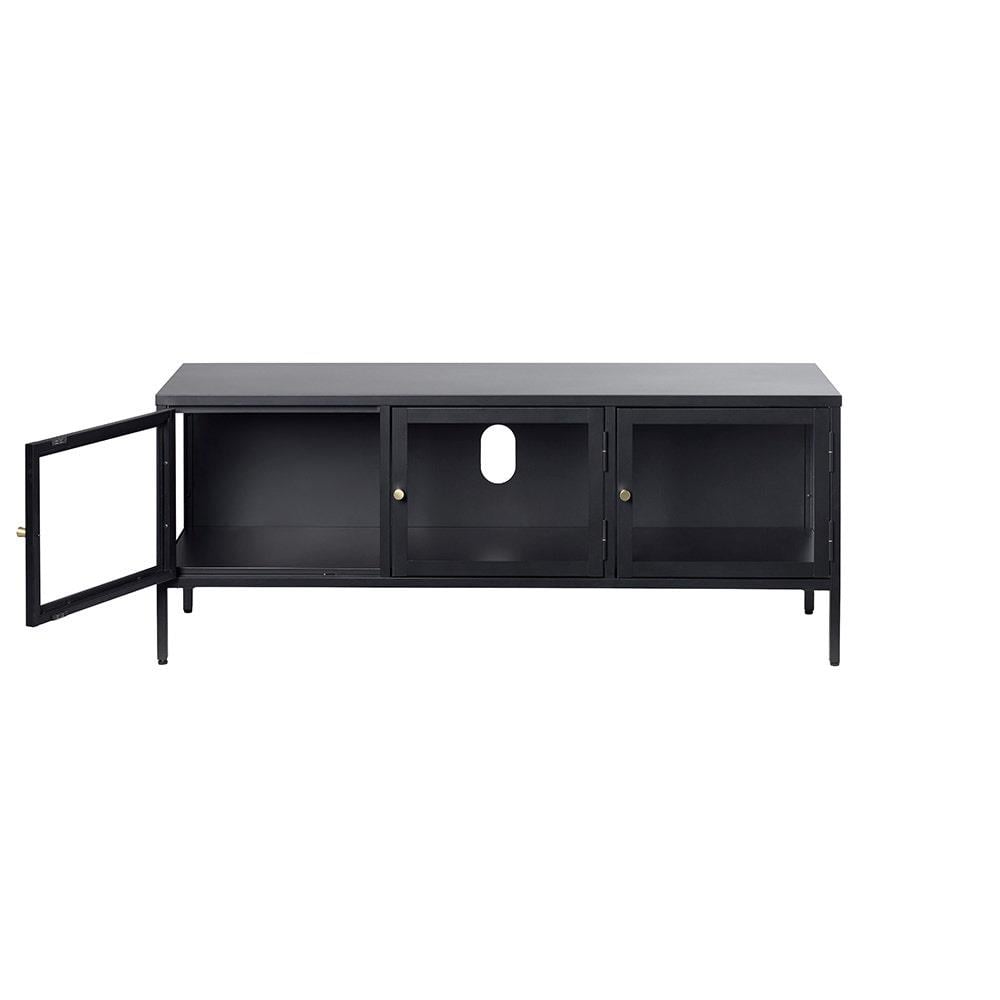 Olivine Carrie TV meubel Zwart - Metaal - Glas - B 132 cm