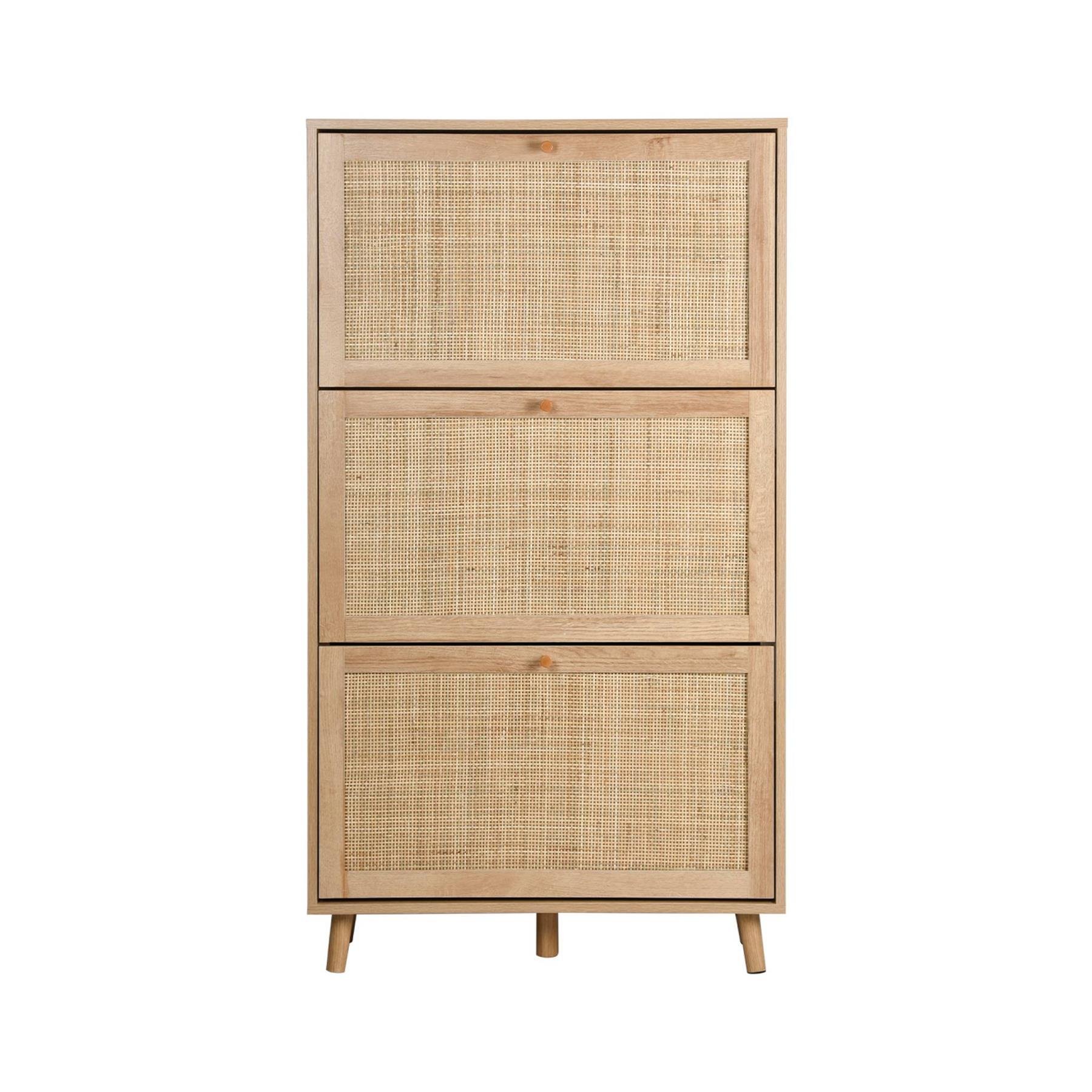 sweeek - Schoenenkast, 3 rieten lades, B 75 x D 26 x H 131cm