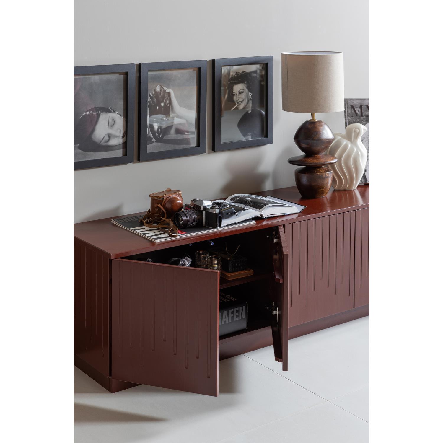 BePureHome Pencil TV Meubel - Grenen - Merlot Gloss - 52x180x40