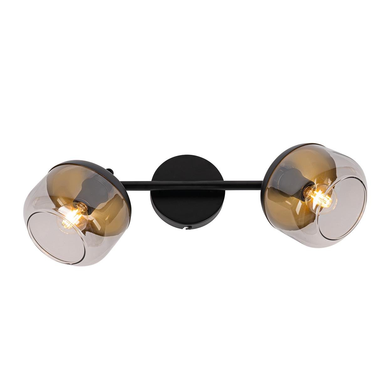 QAZQA Design spot zwart met goud en smoke glas 2-lichts - Kyan