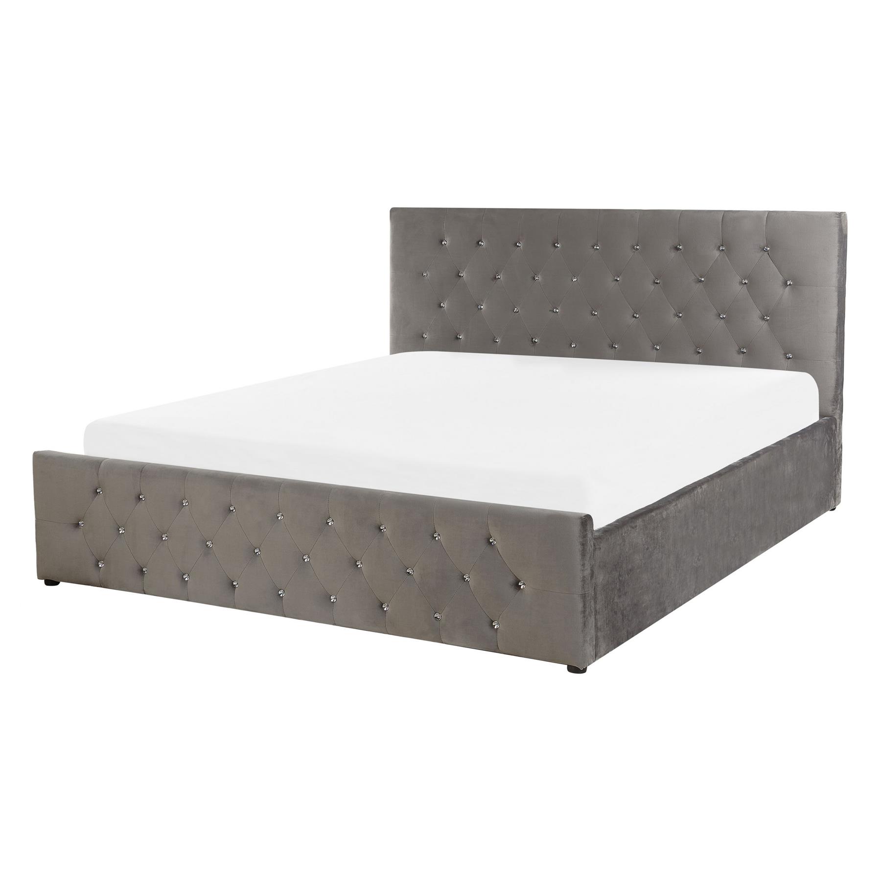 Beliani-AMIENS -Bed met opbergruimte-Grijs-140 x 200 cm-Fluweel