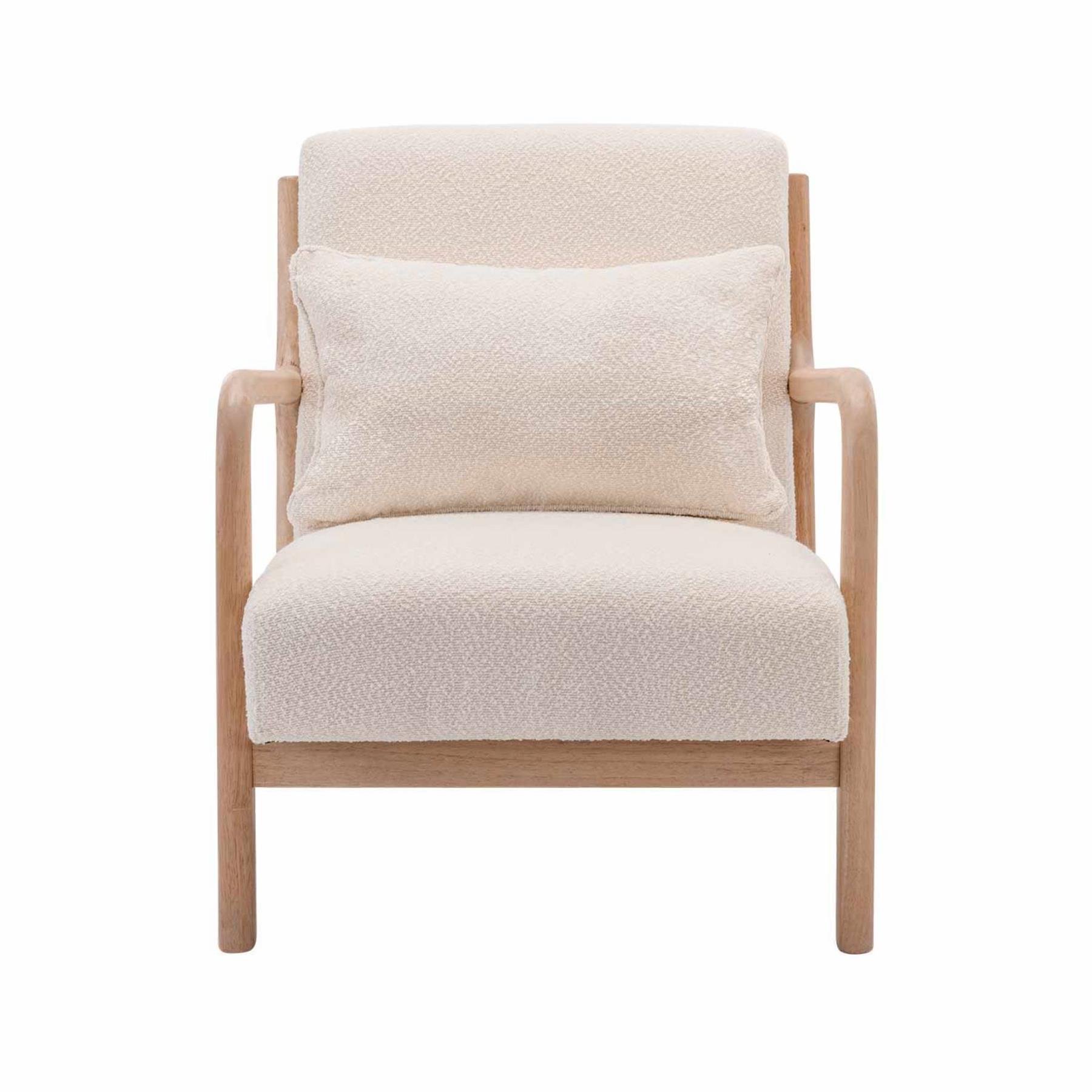 sweeek - Scandinavische fauteuil in hout en witte boucléstof