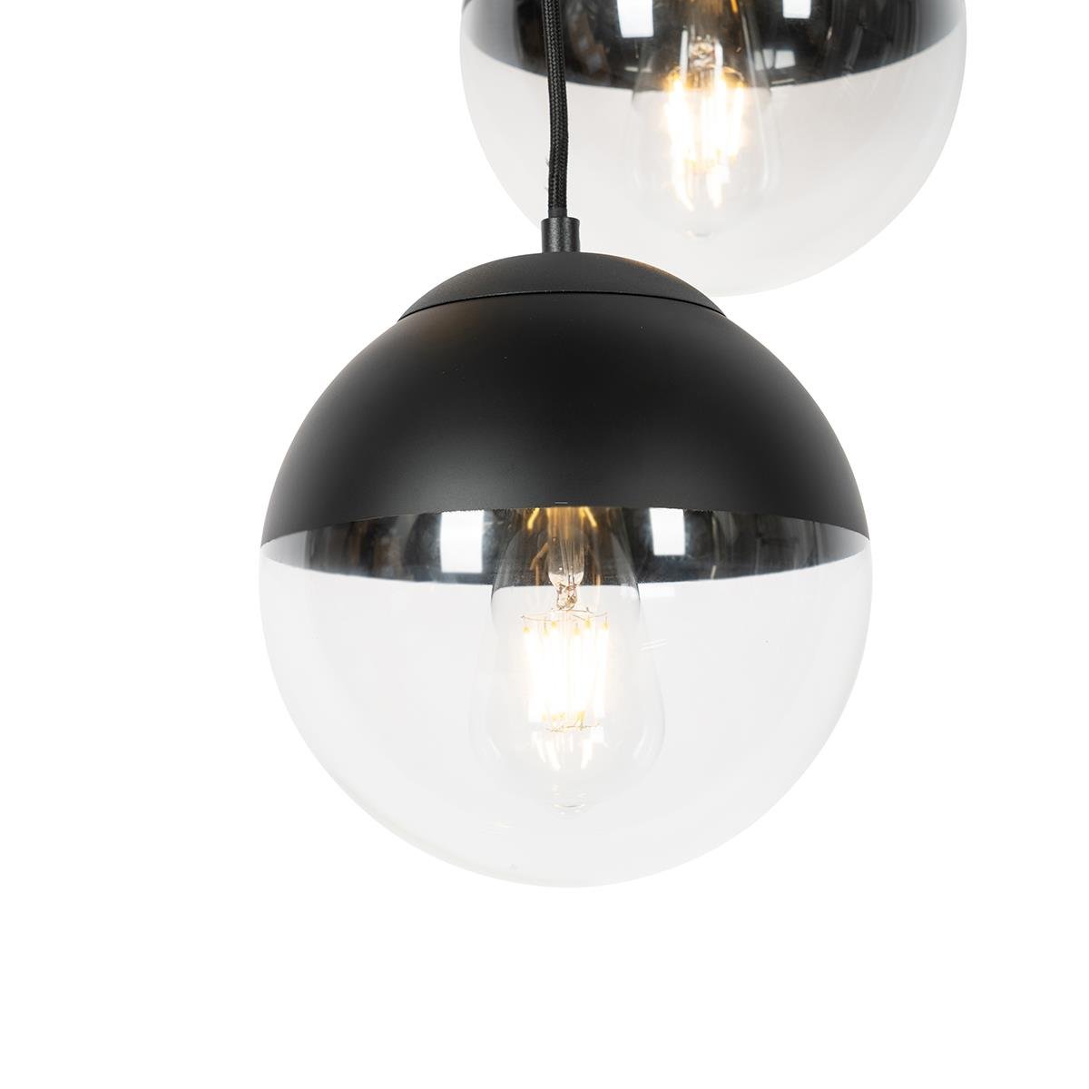 QAZQA Retro hanglamp zwart met helder glas rond 3-lichts - Eclipse