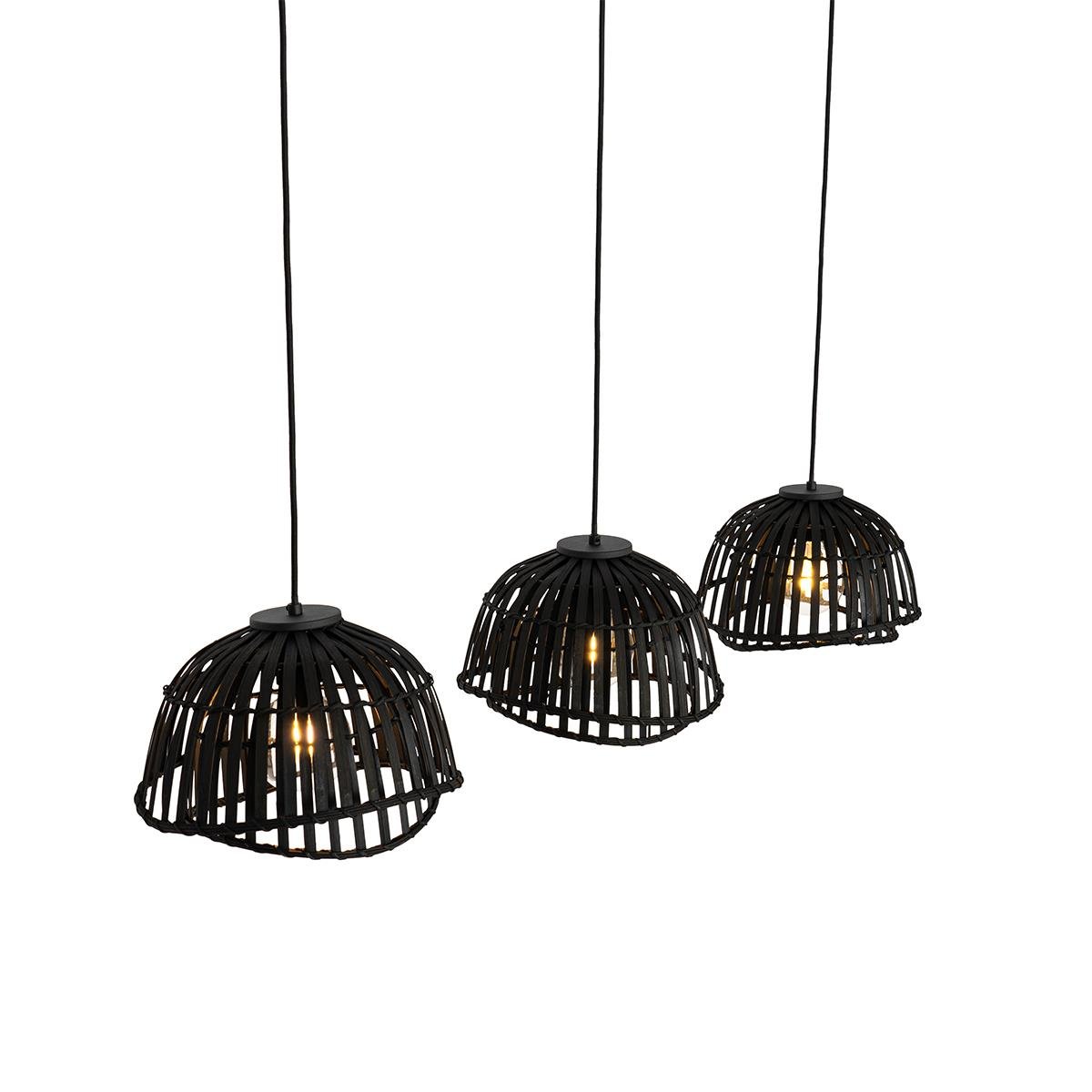 QAZQA Oosterse hanglamp zwart bamboe 3-lichts - Pua