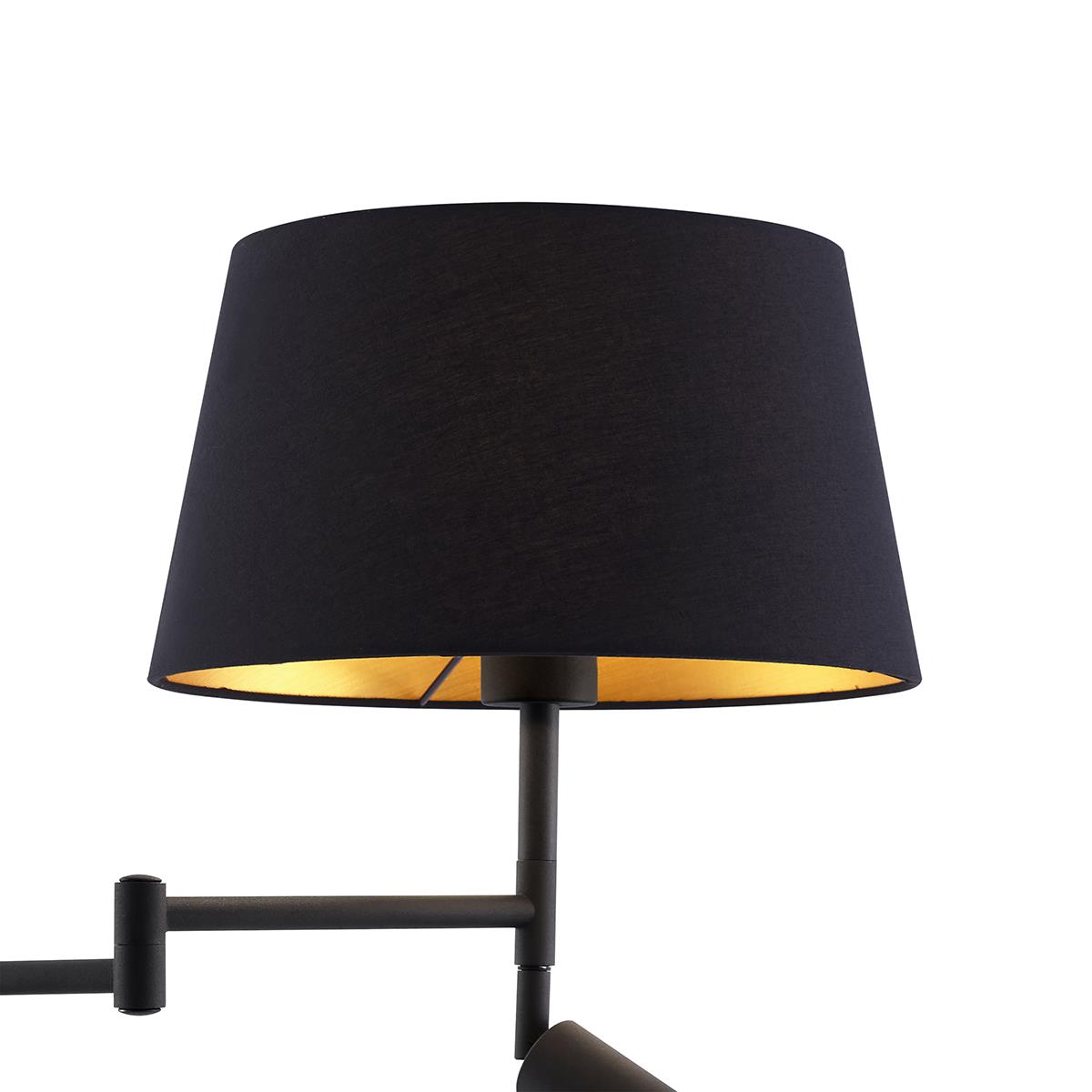 QAZQA Vloerlamp zwart met zwarte kap en verstelbare leeslamp - Ladas